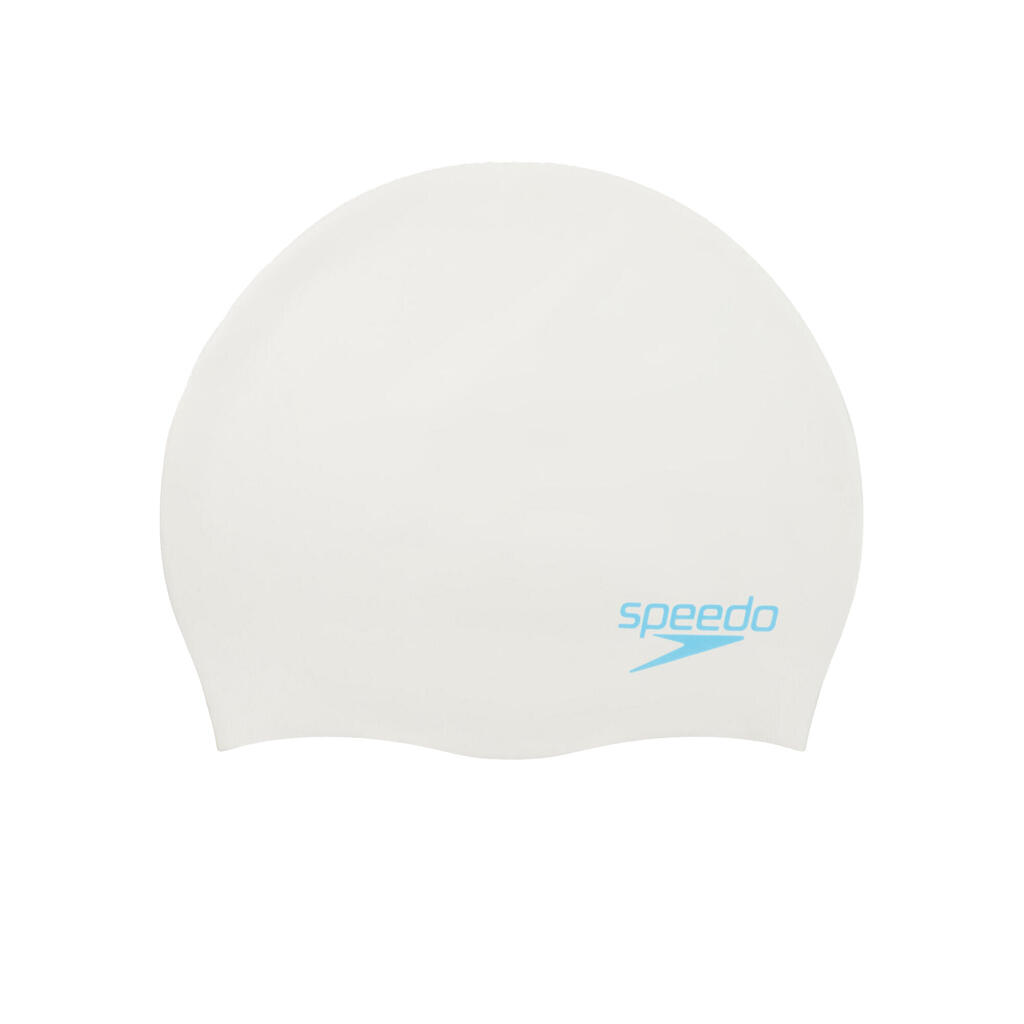 Unisex Adult Plain Silicone Moulded Swim Cap (White/Blue)