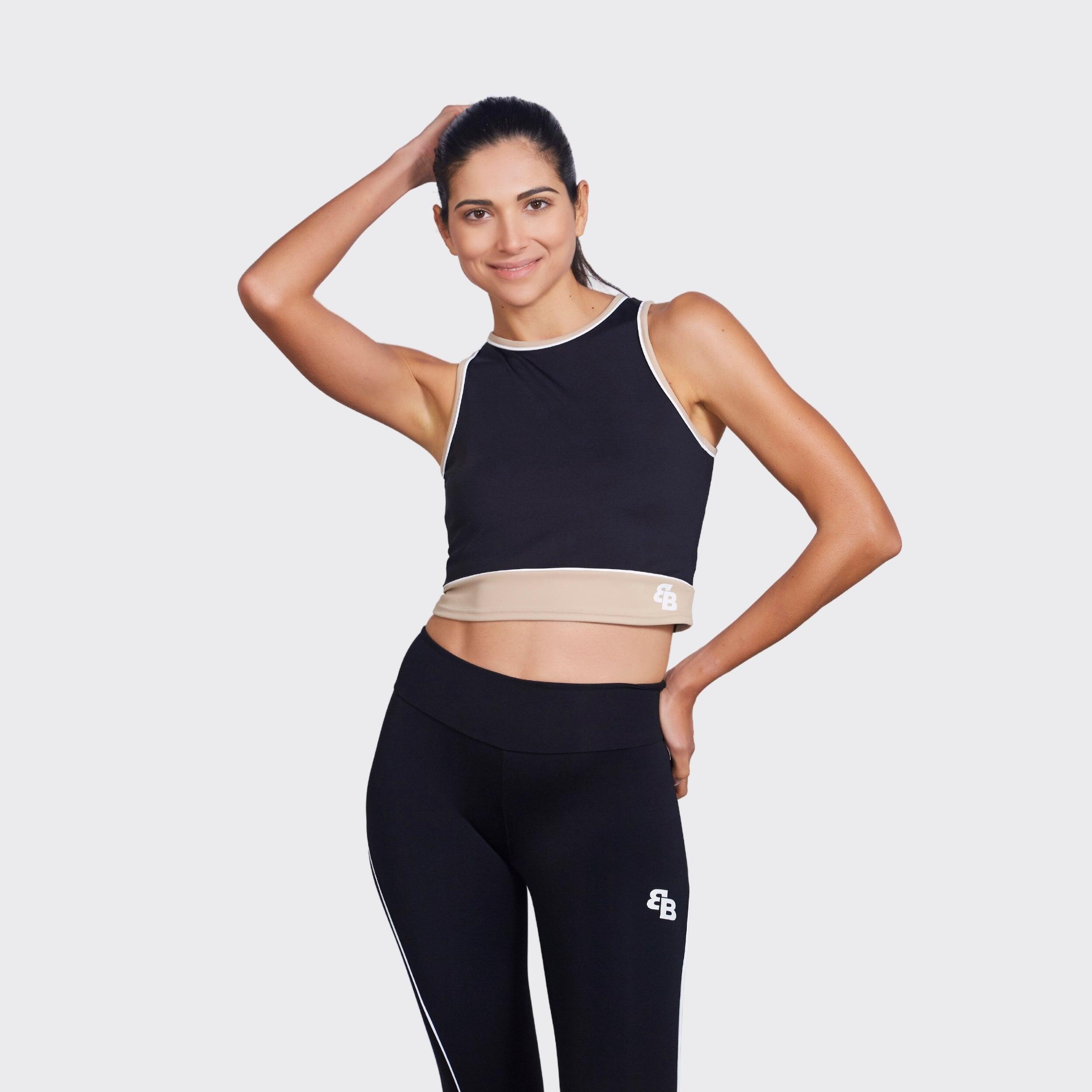 Top deportivo corto de pádel y tenis mujer transpirable Isis Black 3/4