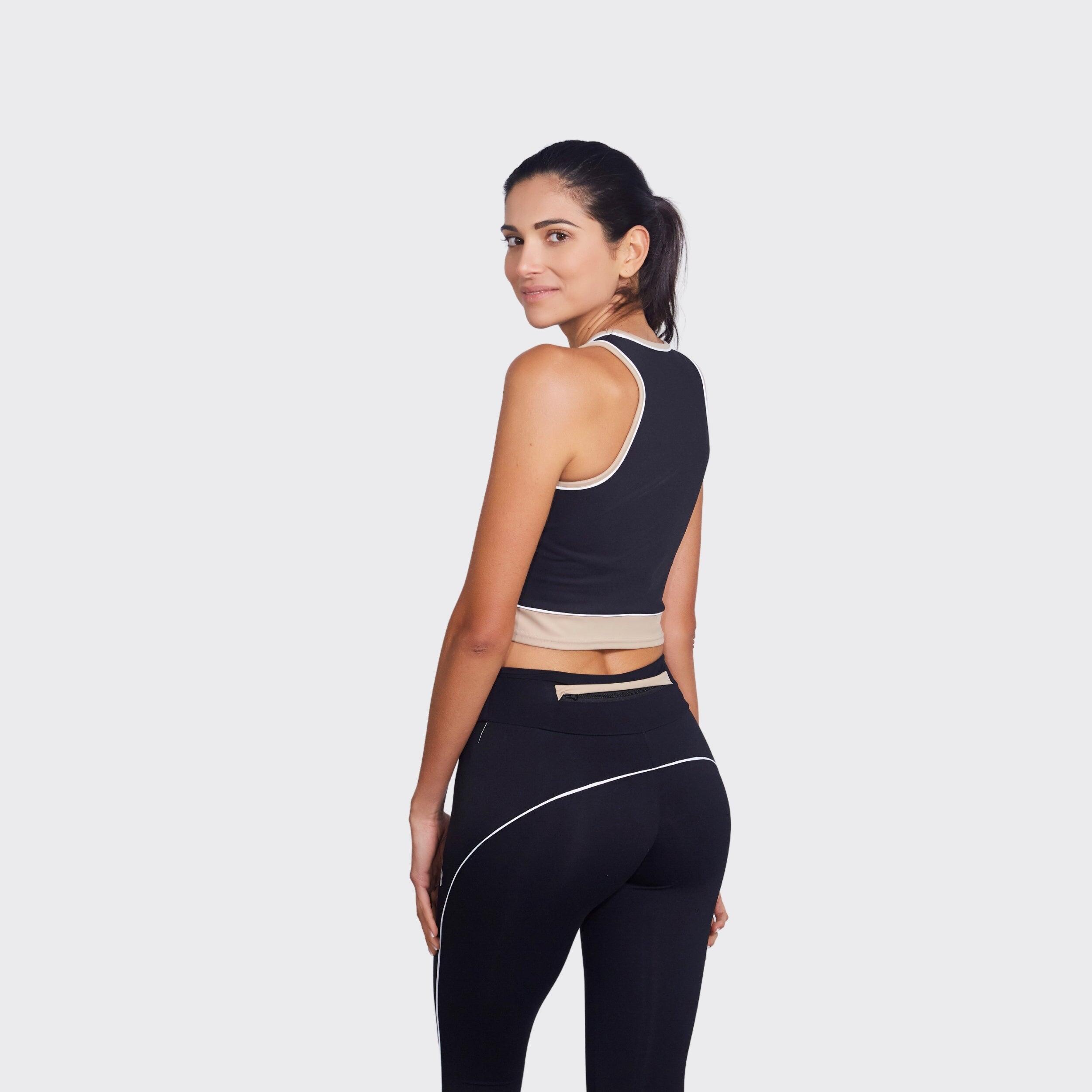 Top deportivo corto de pádel y tenis mujer transpirable Isis Black 2/4