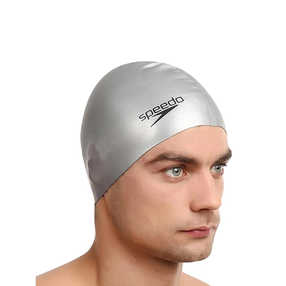 Flat Silicone Swim Cap (Silver)