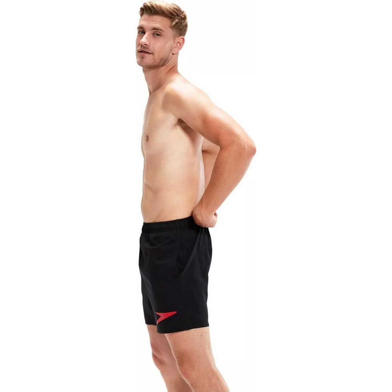 Heren Logo Sport Zwemshort (Zwart, Rood) 3/4
