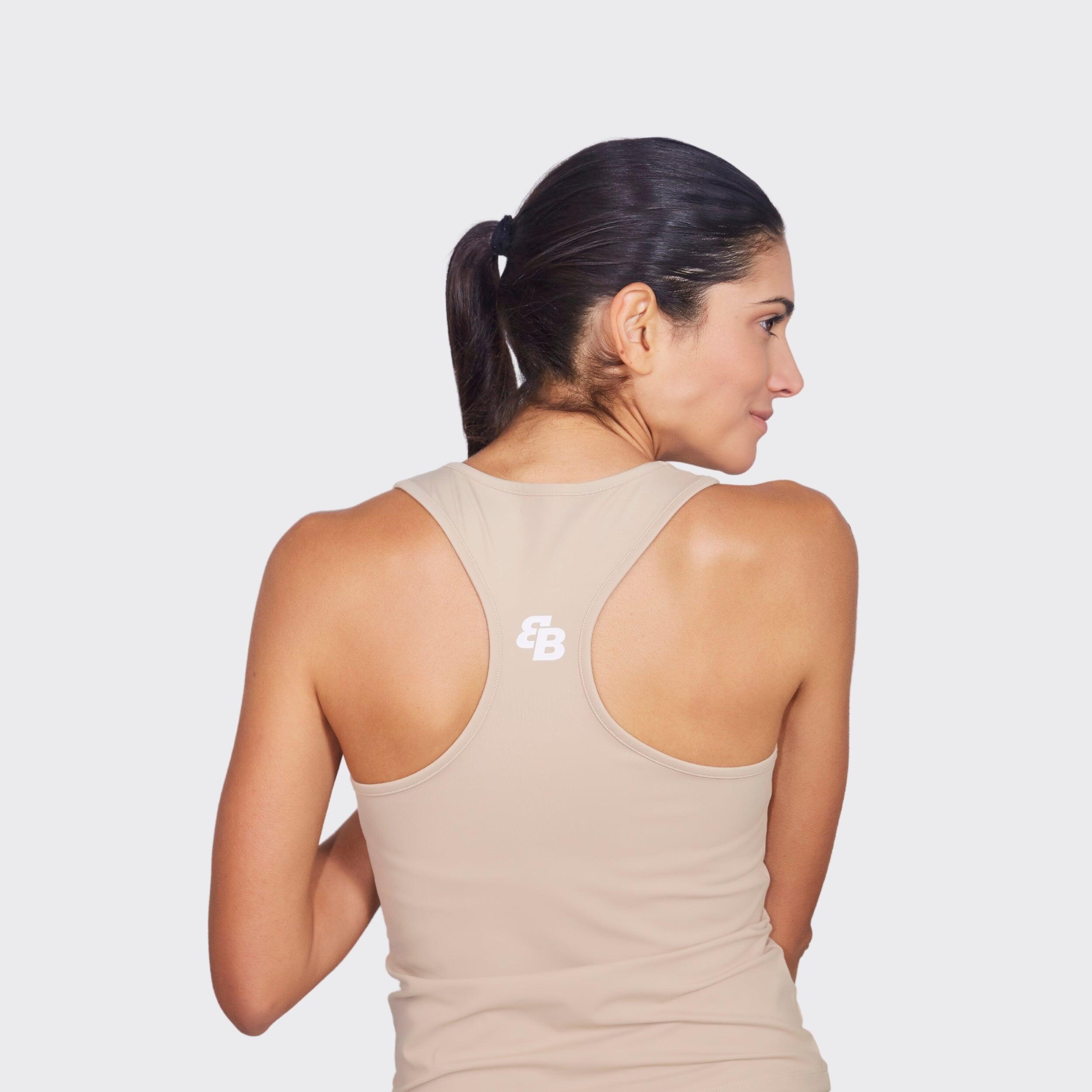 Maglietta sportiva da padel e tennis donna traspirante Básica Beige 3/4