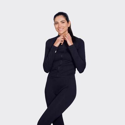 Giacca sportiva da padel e tennis donna con cerniera Seamless Nuit Black