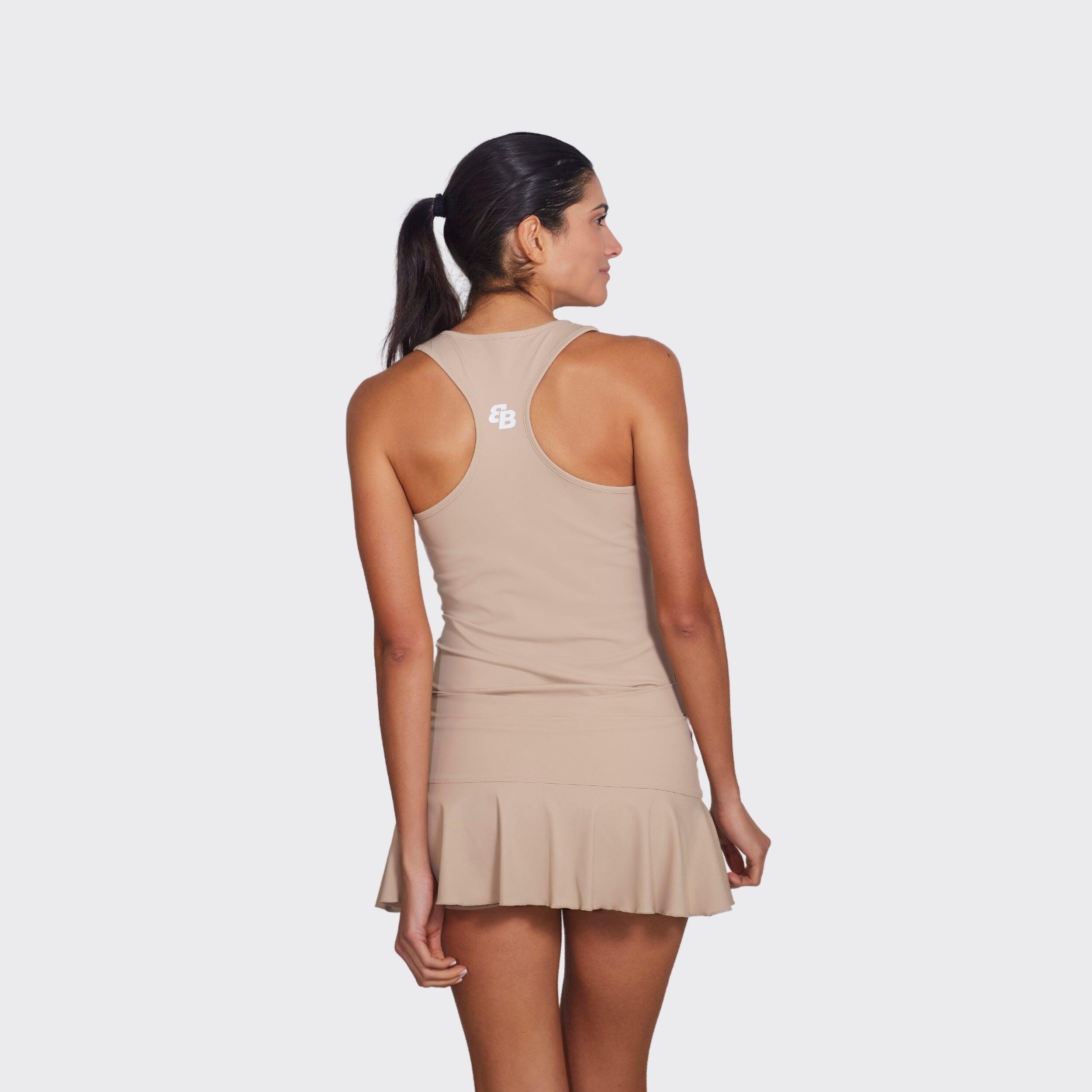 Maglietta sportiva da padel e tennis donna traspirante Básica Beige 2/4