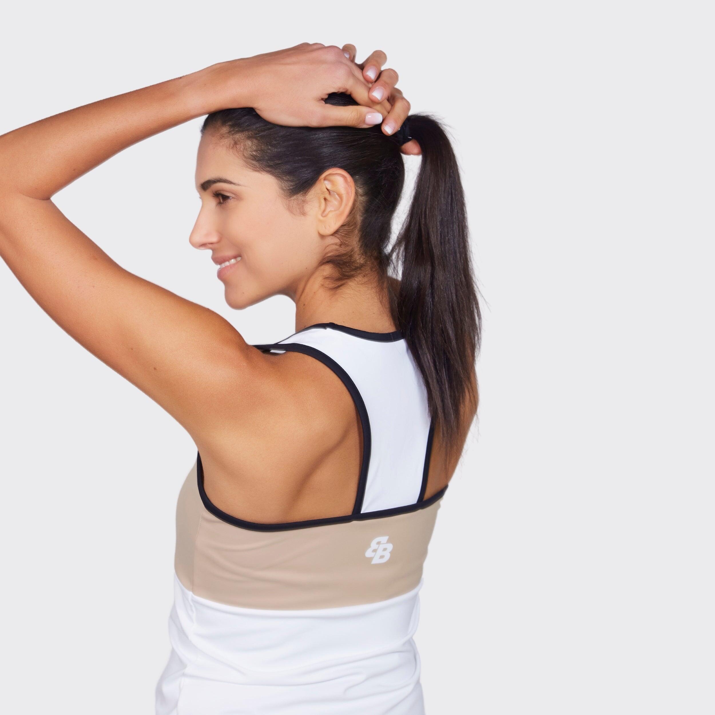 Maglietta sportiva da padel e tennis donna traspirante Kali Beige 3/5