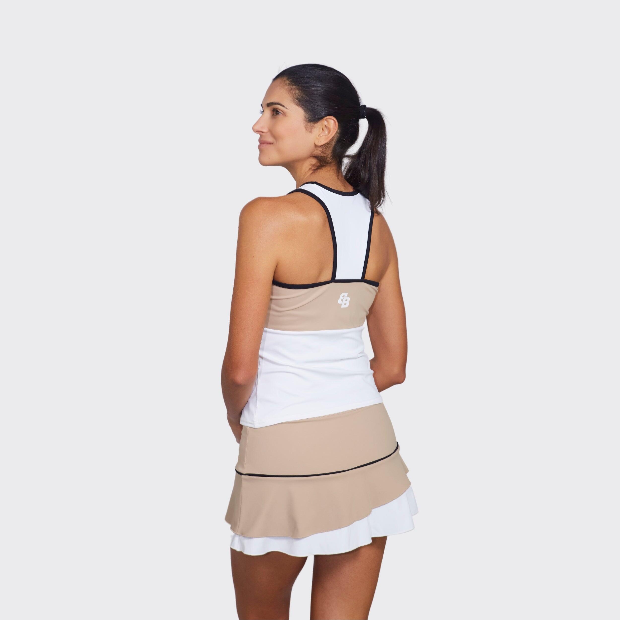 Maglietta sportiva da padel e tennis donna traspirante Kali Beige 2/5