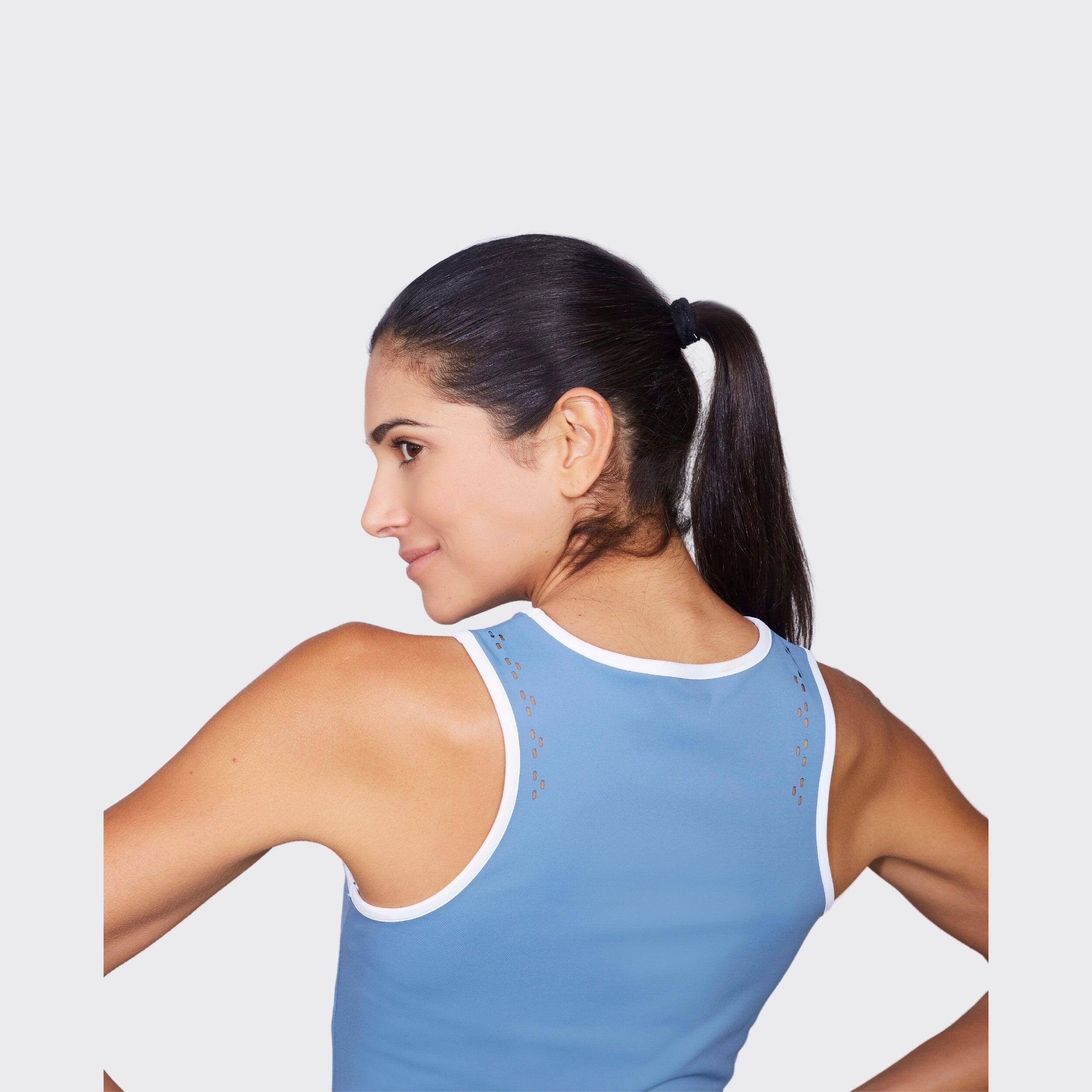Maglietta sportiva da padel e tennis donna traspirante Freya Retro Blue 2/4