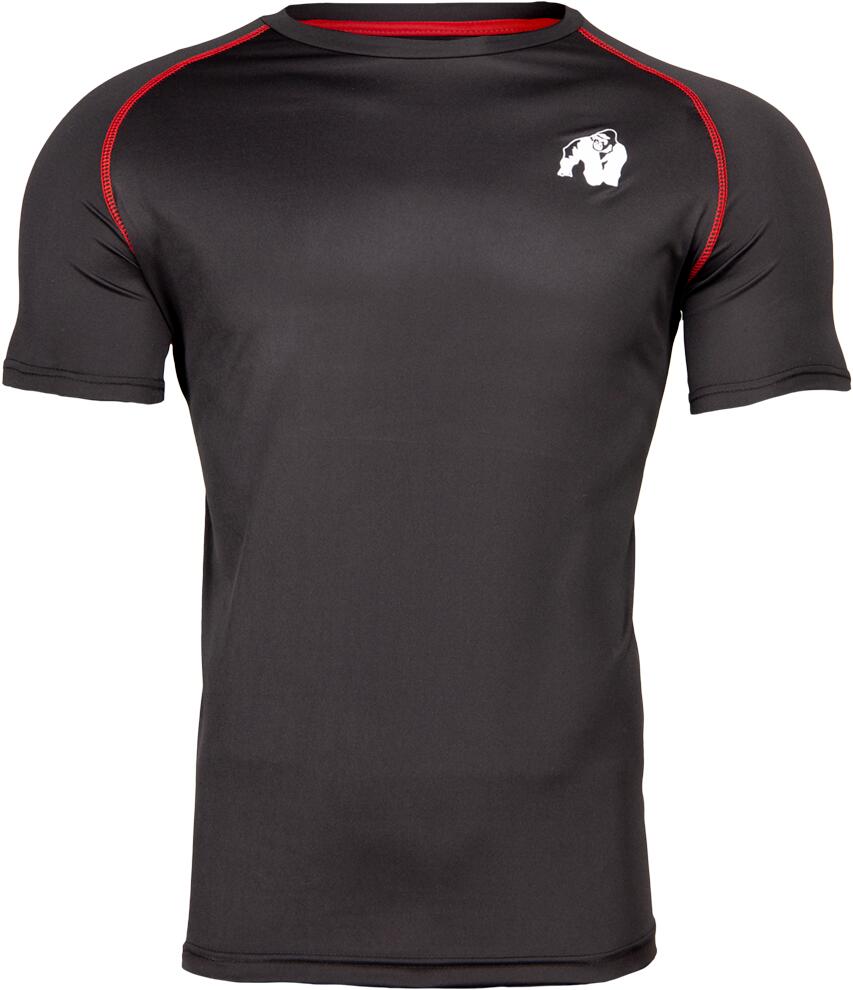 Camiseta Musculación Manga Corta Hombre GORILLA WEAR Performance Negro Rojo 3/6