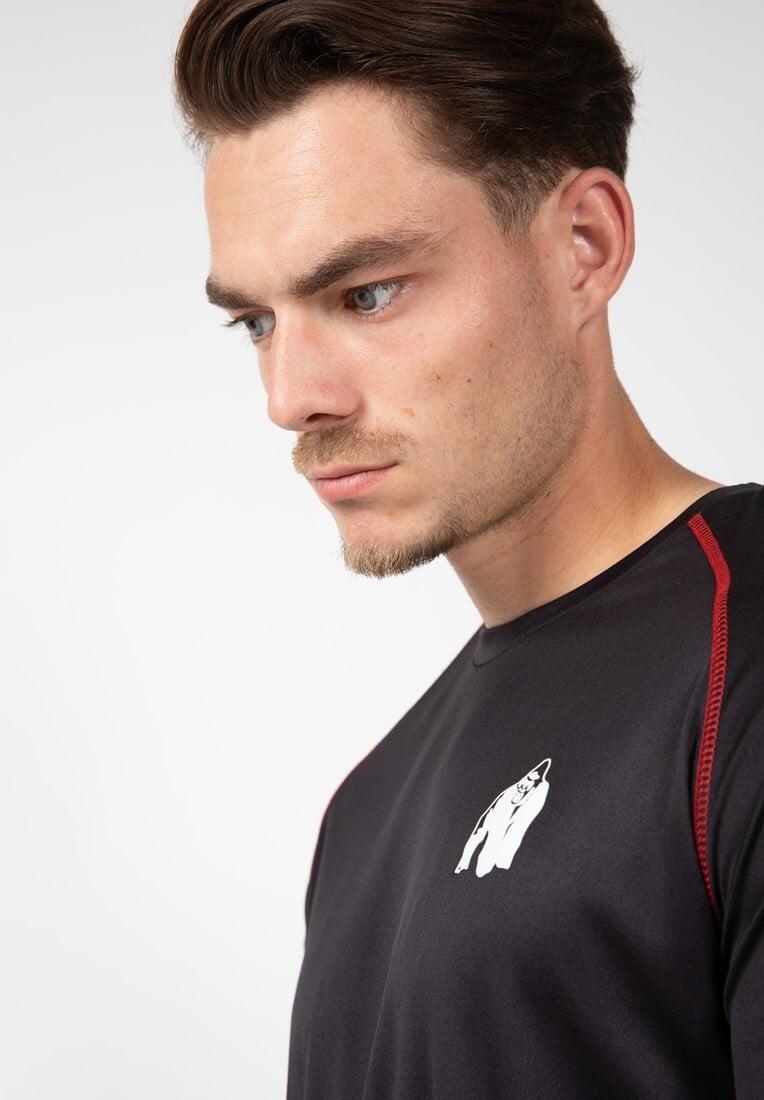 Camiseta Musculación Manga Corta Hombre GORILLA WEAR Performance Negro Rojo 6/6