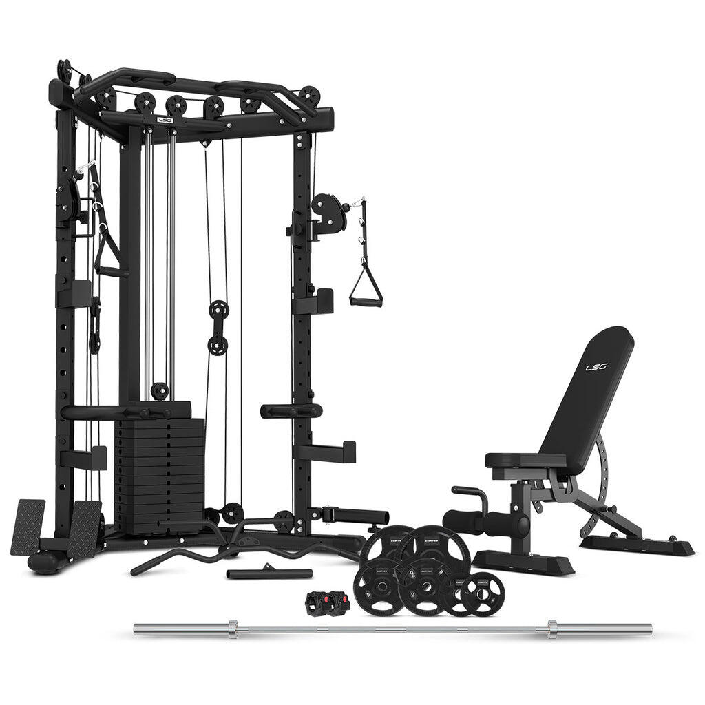 LSG GRK-110 FID Bench w/ 90kg Olympic Barbell & Tri-Grip Plates