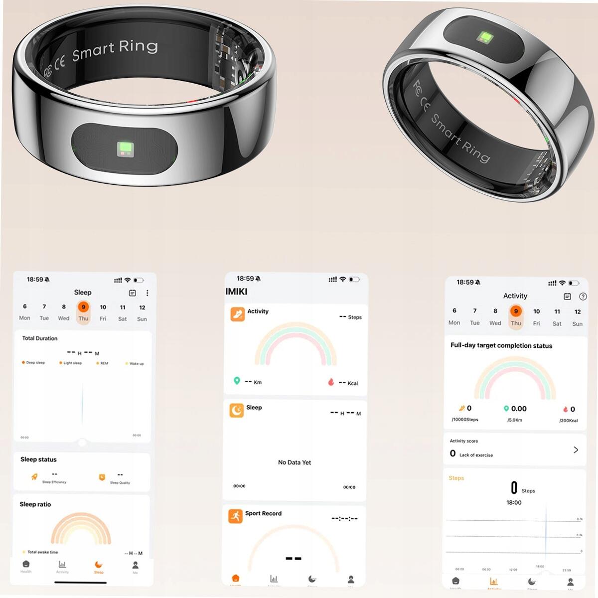 Smartring pierścień rozmiar 10 srebrny, tętno, kroki, sen IMIKI 5/7