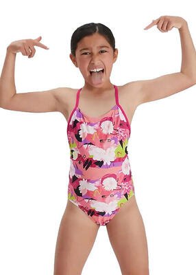 Speedo Mädchen Punk Floral Lane Line Back Badeanzug - Pink - Größe 11-12