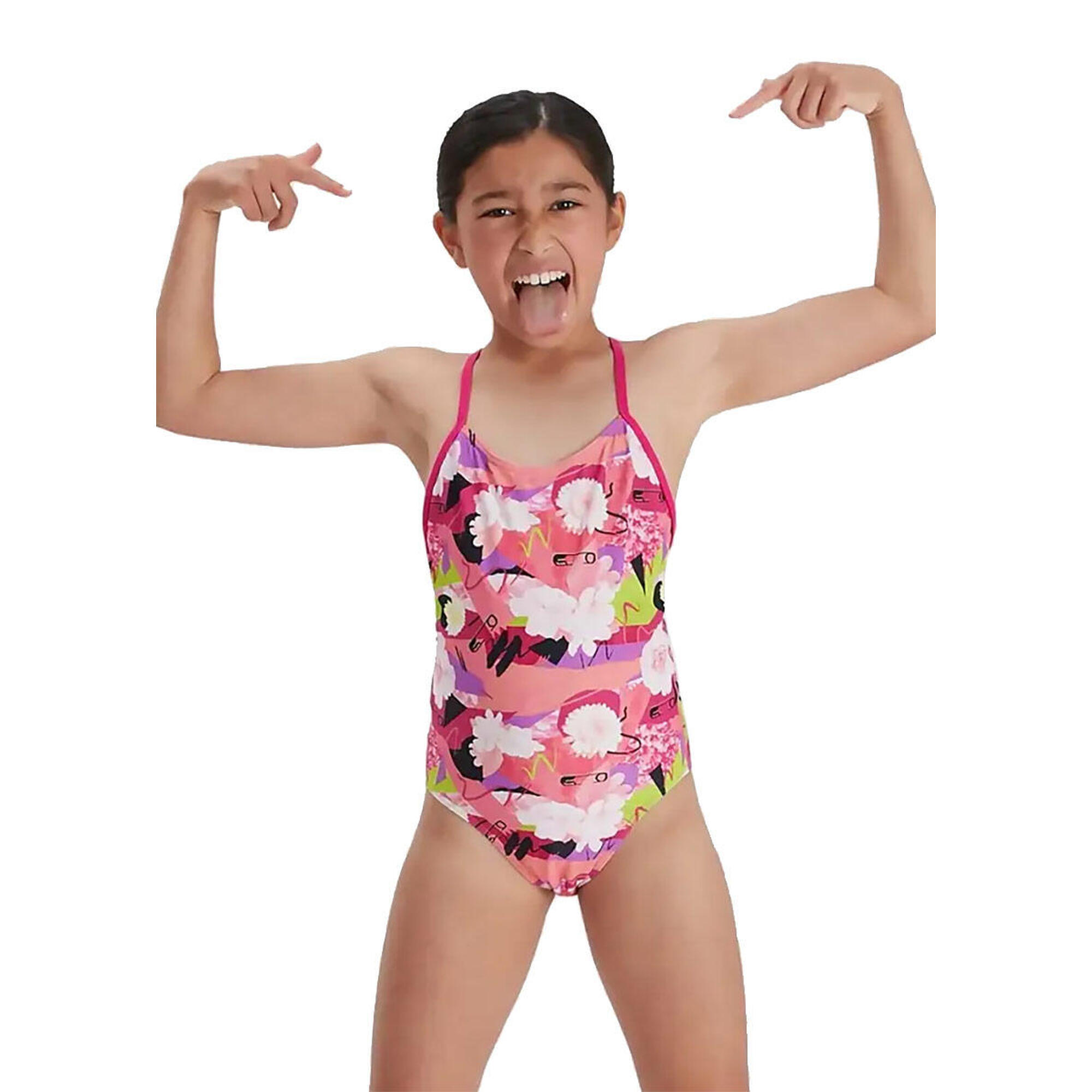 Speedo - Maillot De Bain Fille Speedo Punk Floral Lane Line Back - Rose - Tailles 41-42 - Maillot De Bain 1 Pièce - Blanc|jaune|rose|vert - 10 À 12 Ans - Decathlon