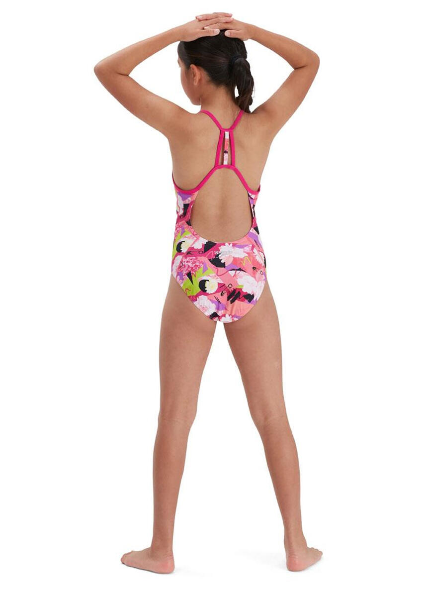 Speedo Punk Floral Lane Line Back badpak voor meisjes - roze - maat 13-14 4/5