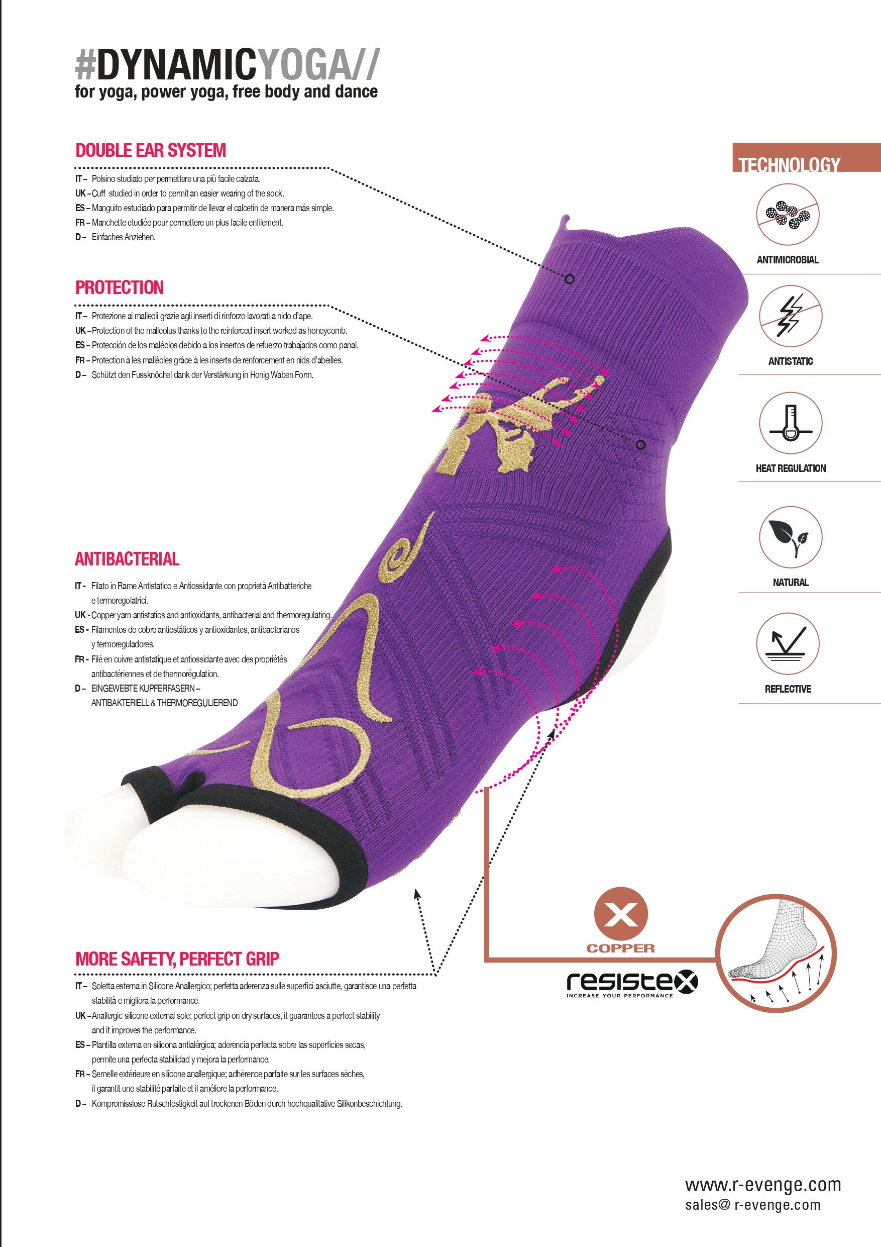 Chaussettes Dynamic Yoga femme antidérapantes antibactérien violet or 4/5