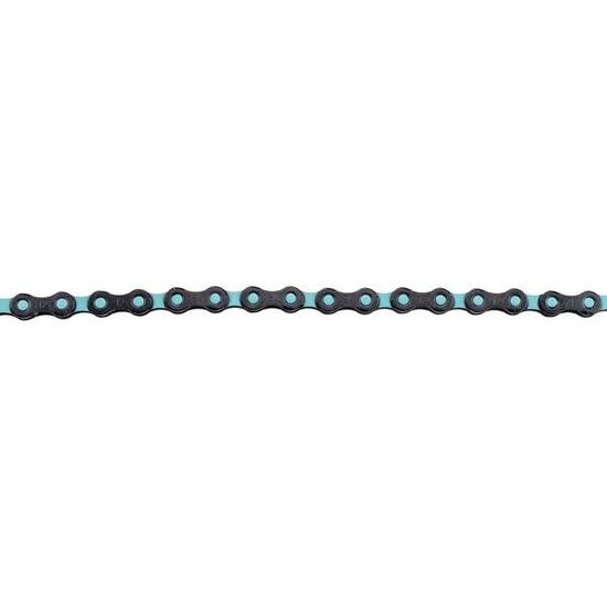KMC DLC12 ketting, 126 schakels, zwart/lichtblauw.