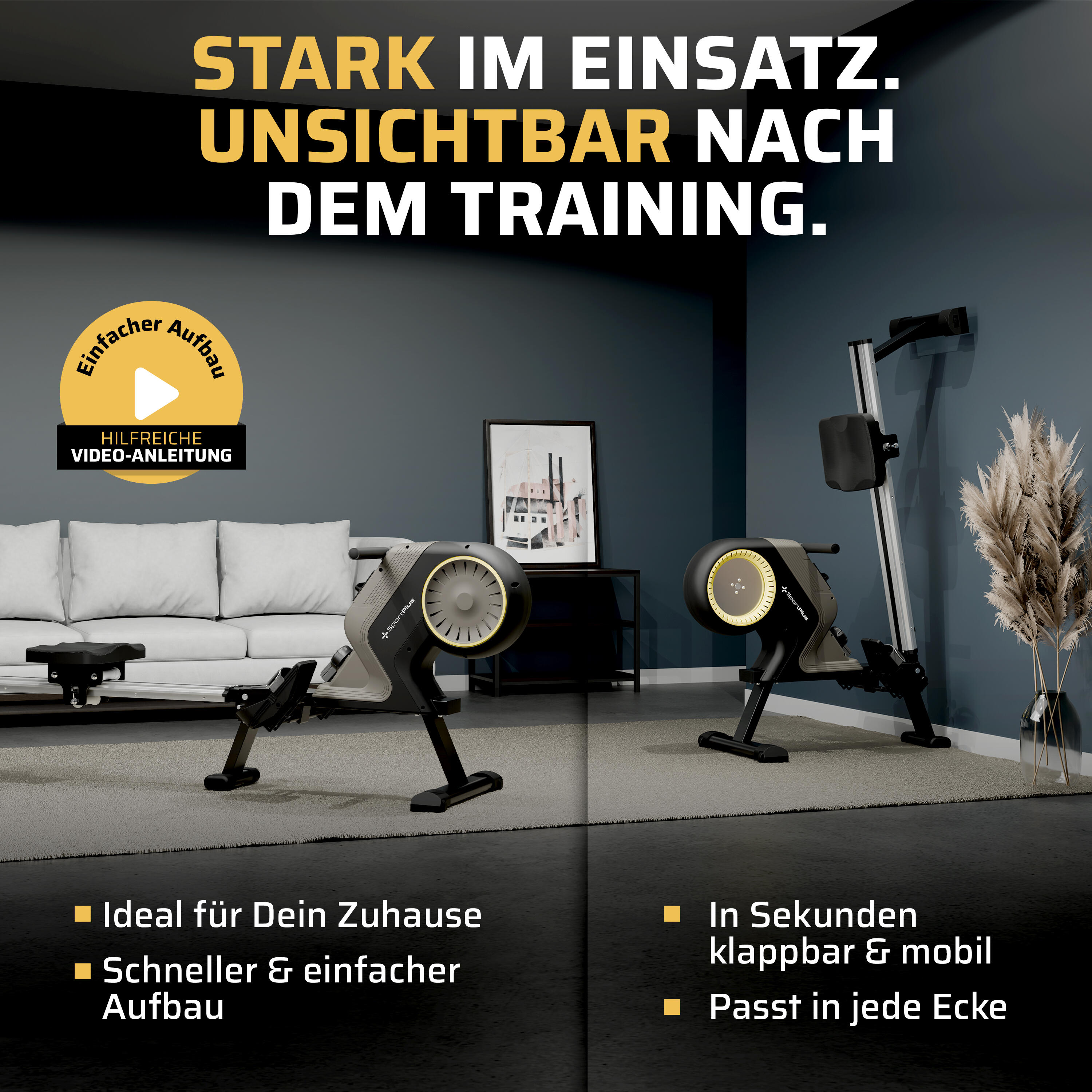 SportPlus Rudergerät mit 16 Widerstandsstufen, Magnetbremssystem & Klappfunktion 2/7