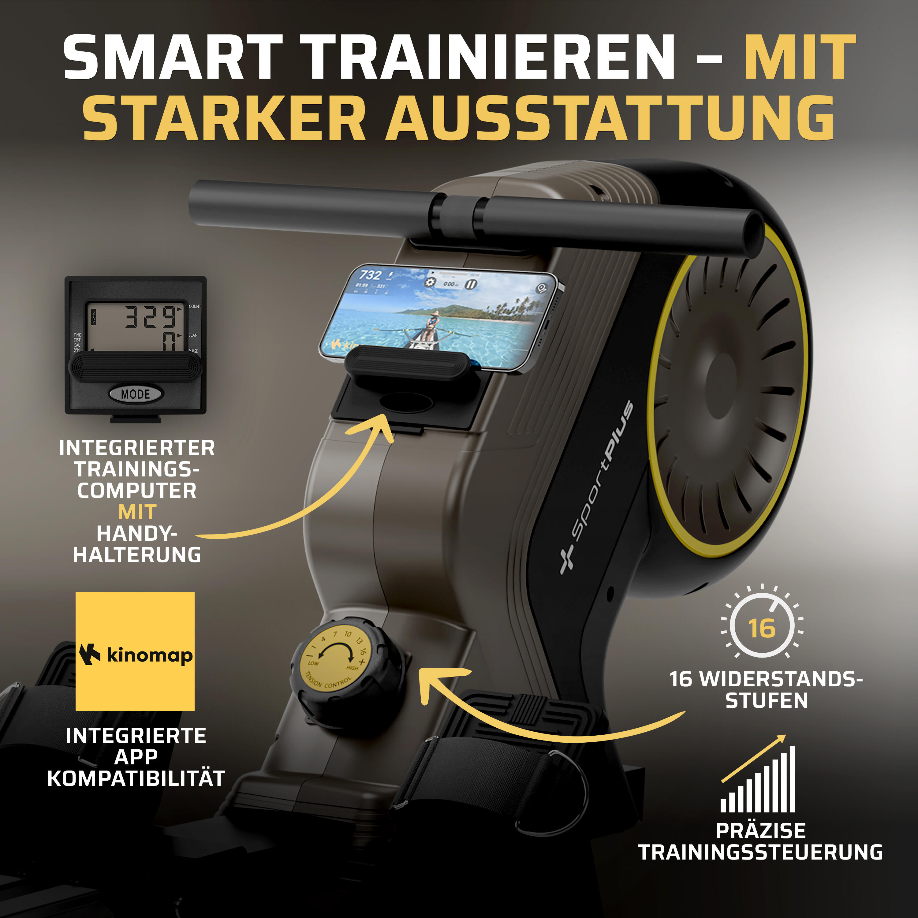 SportPlus Rudergerät mit 16 Widerstandsstufen, Magnetbremssystem & Klappfunktion 5/7