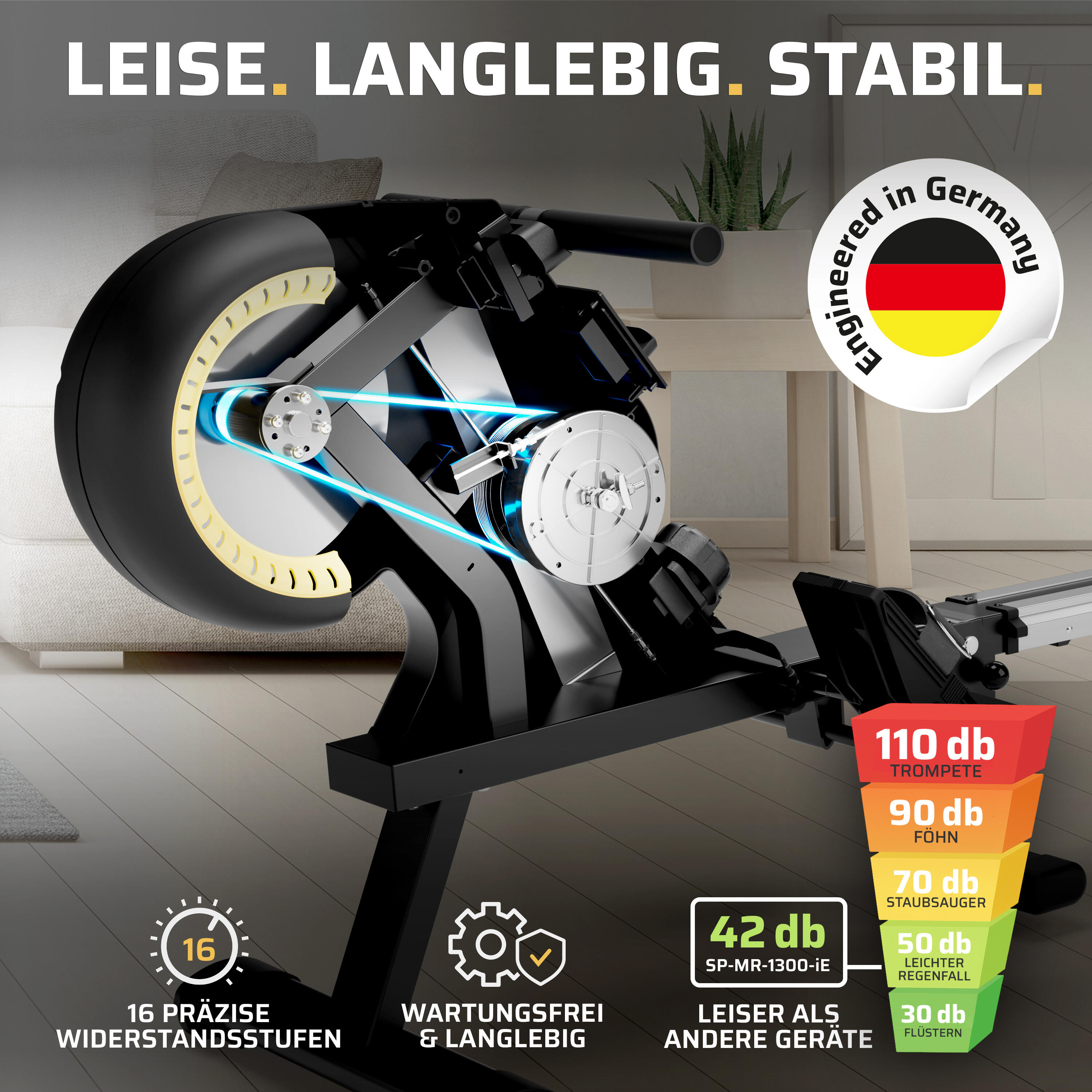SportPlus Rudergerät mit 16 Widerstandsstufen, Magnetbremssystem & Klappfunktion 4/7