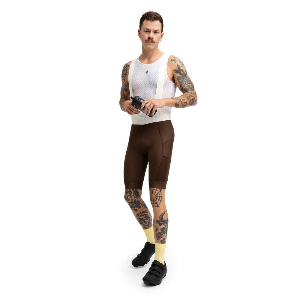 Heren Fietsen gravel korte fietsbroek Rugged Brown Bruin 3/8