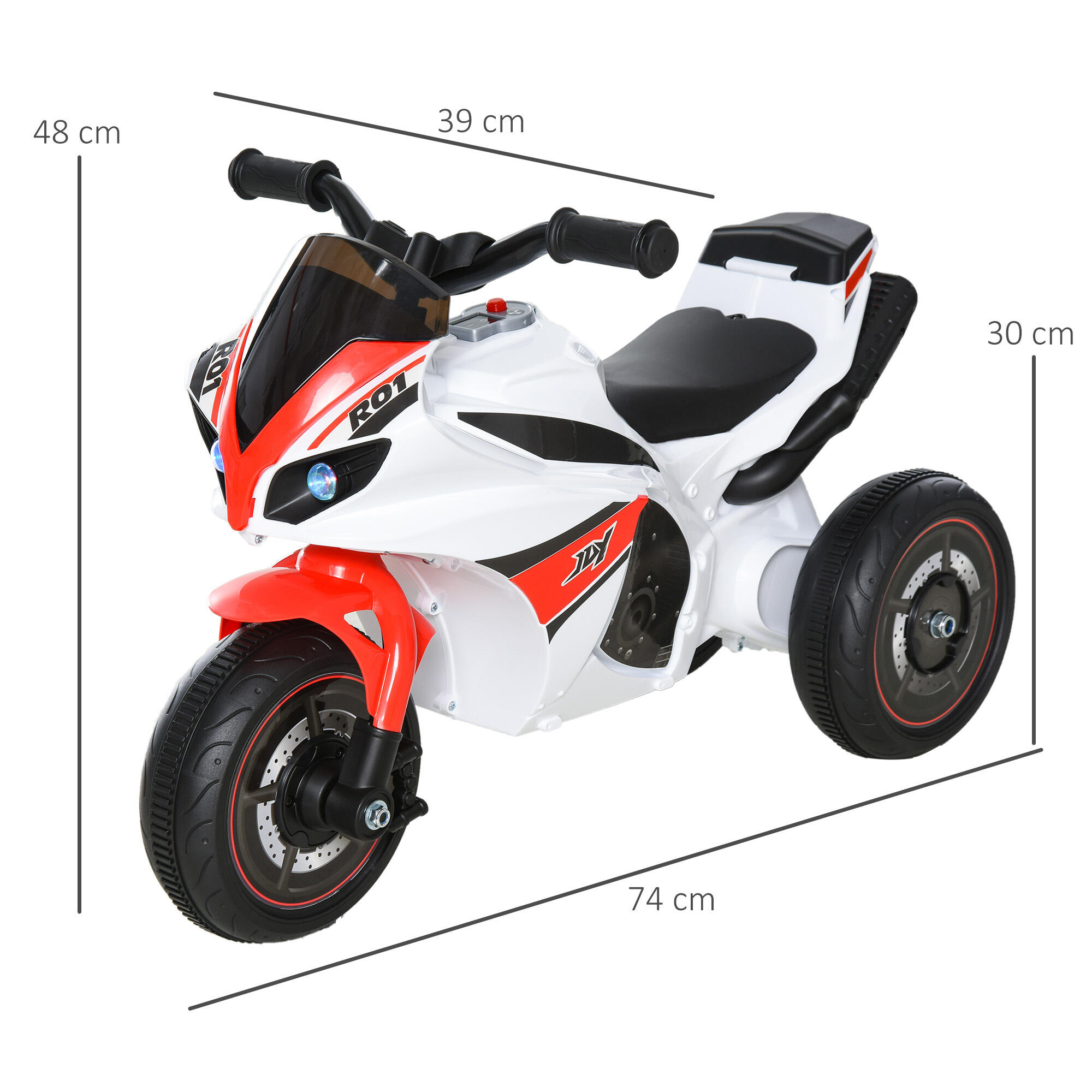 HOMCOM Moto Giocattolo 3 Ruote per Bambini 18-36 Mesi Senza Pedale Bianca Rossa 3/8