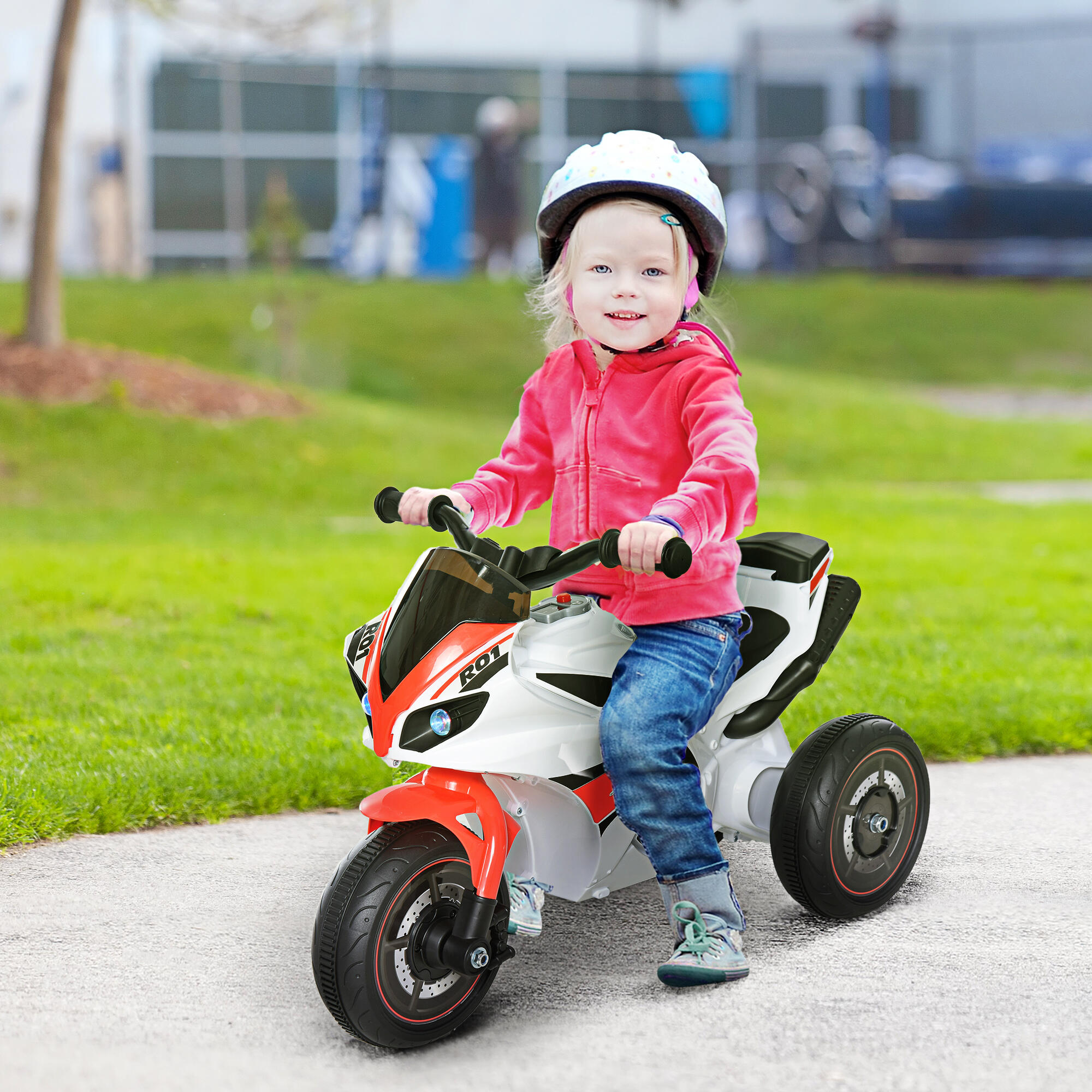 HOMCOM Moto Giocattolo 3 Ruote per Bambini 18-36 Mesi Senza Pedale Bianca Rossa 2/8