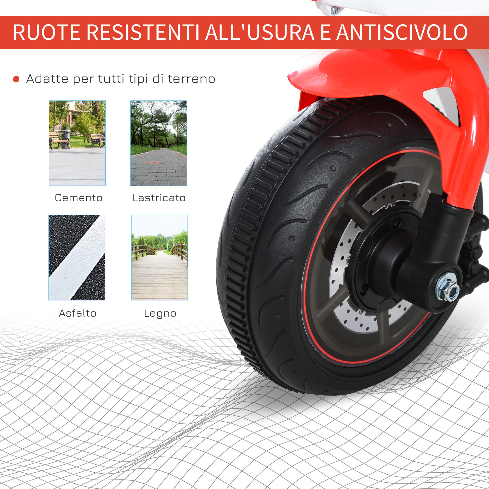 HOMCOM Moto Giocattolo 3 Ruote per Bambini 18-36 Mesi Senza Pedale Bianca Rossa 7/8