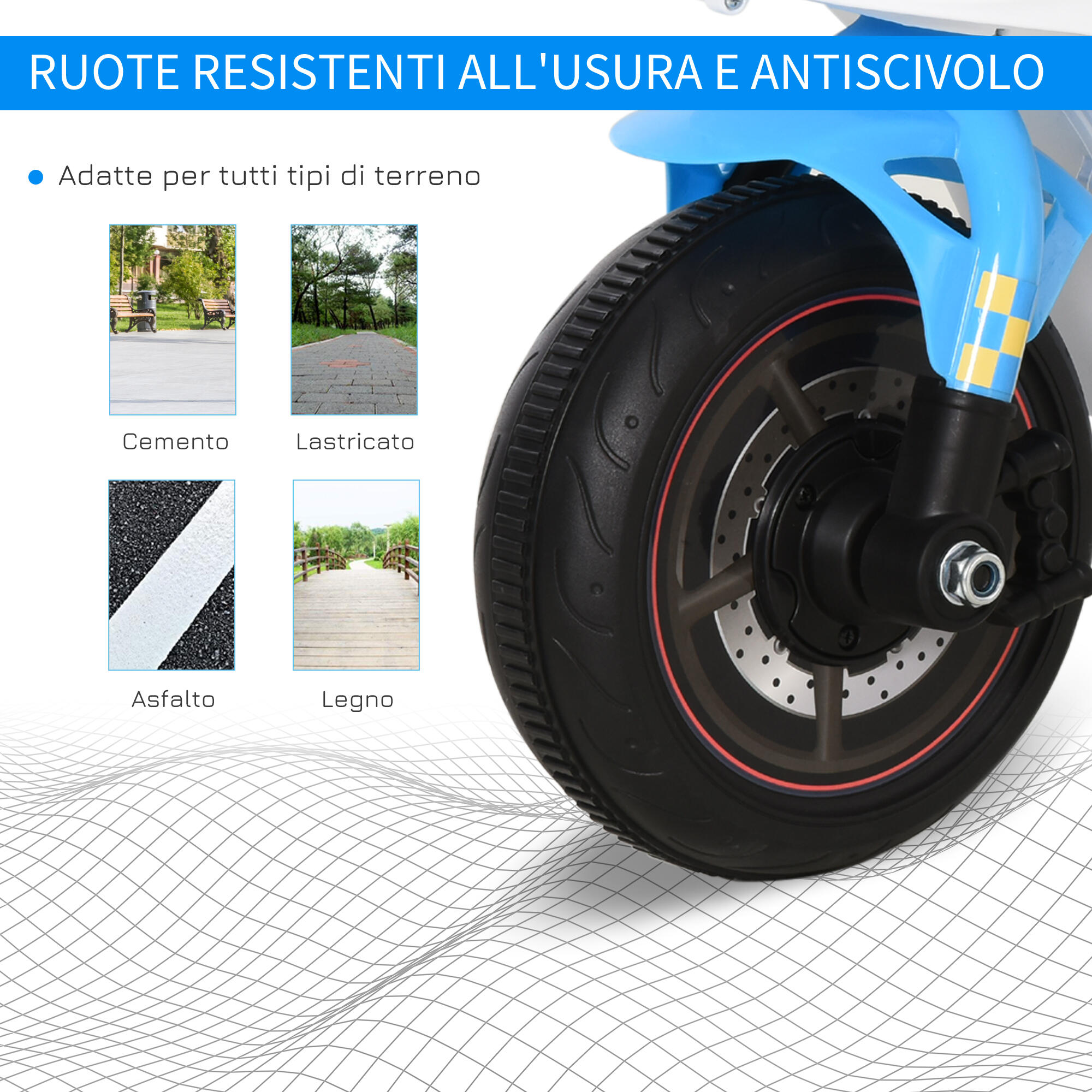 HOMCOM Moto Giocattolo 3 Ruote per Bambini 18-36 Mesi Stile Polizia Azzurro 5/7