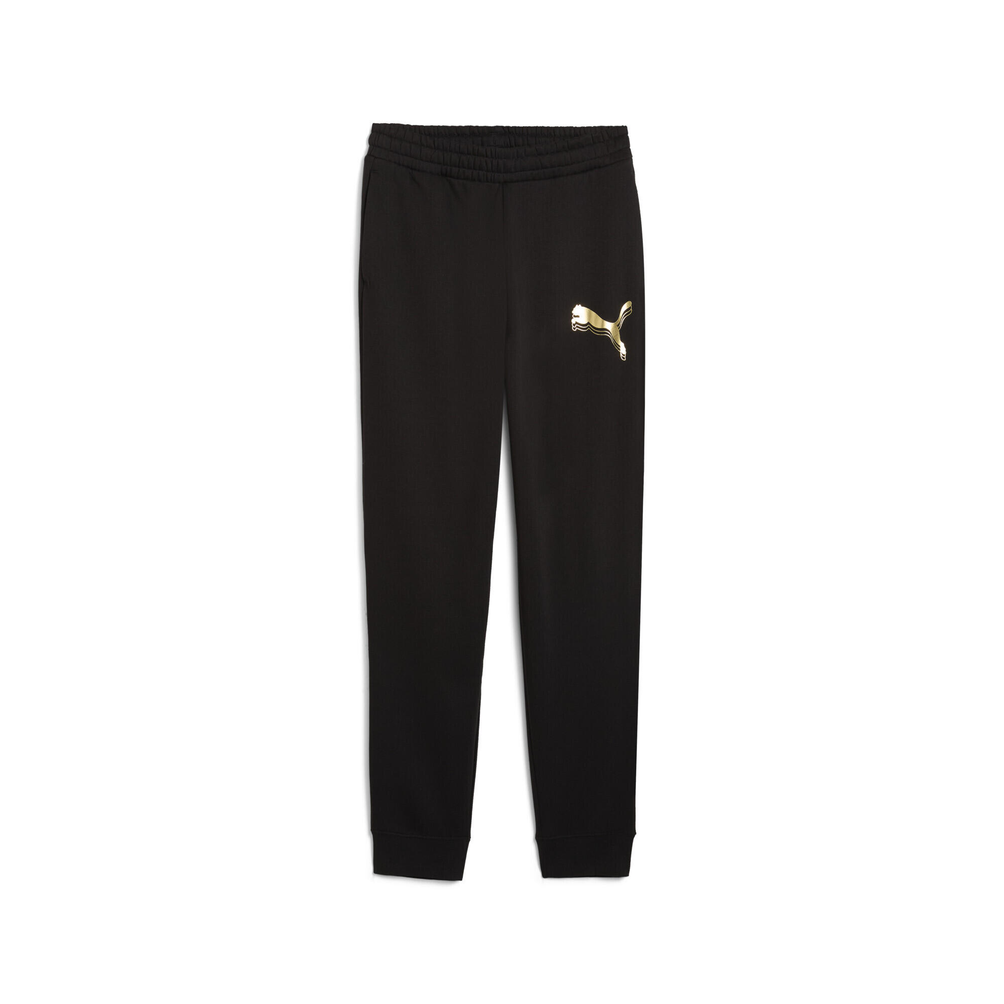 Pantalon femei fleece, regular Essentials Metallic, negru PUMA
