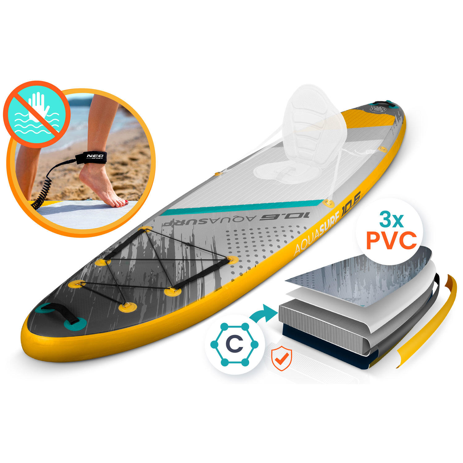 Deska SUP do pływania pompowana Stand Up Paddle Aquasurf 320cm Neo-Sport 5/7