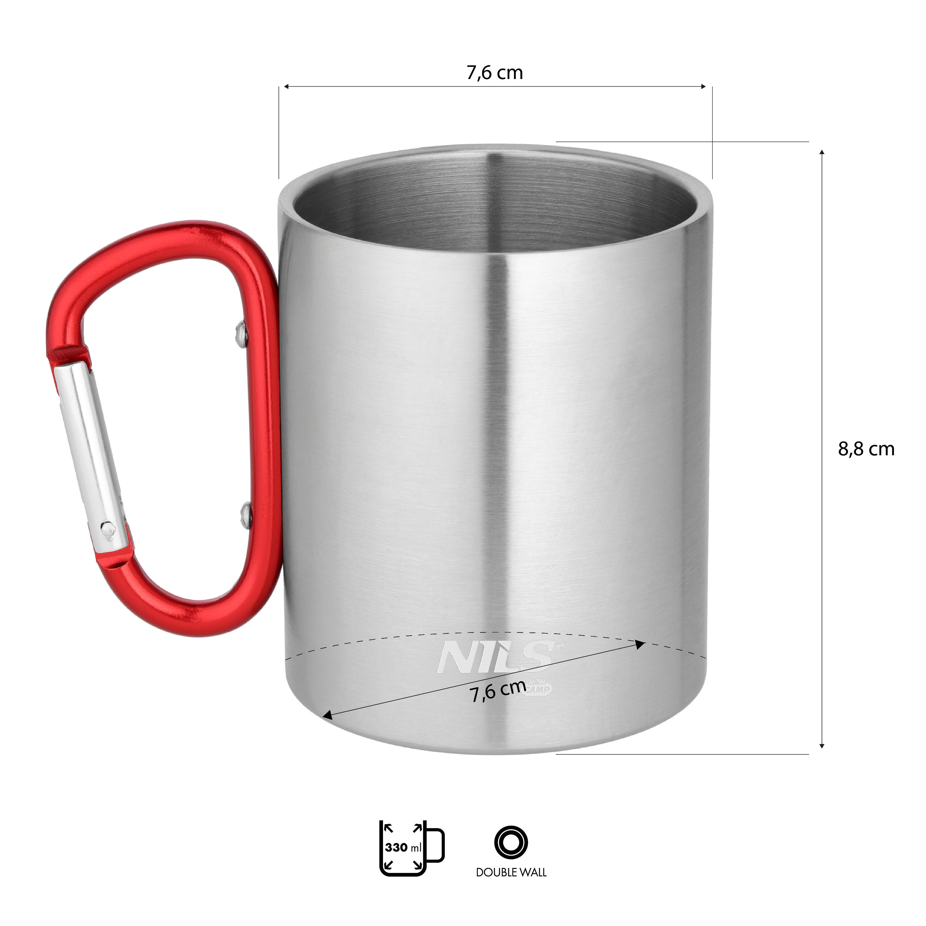 Campingbeker met karabijnhaak 330 ml roestvrij staal NC17110 Nils Camp 2/7