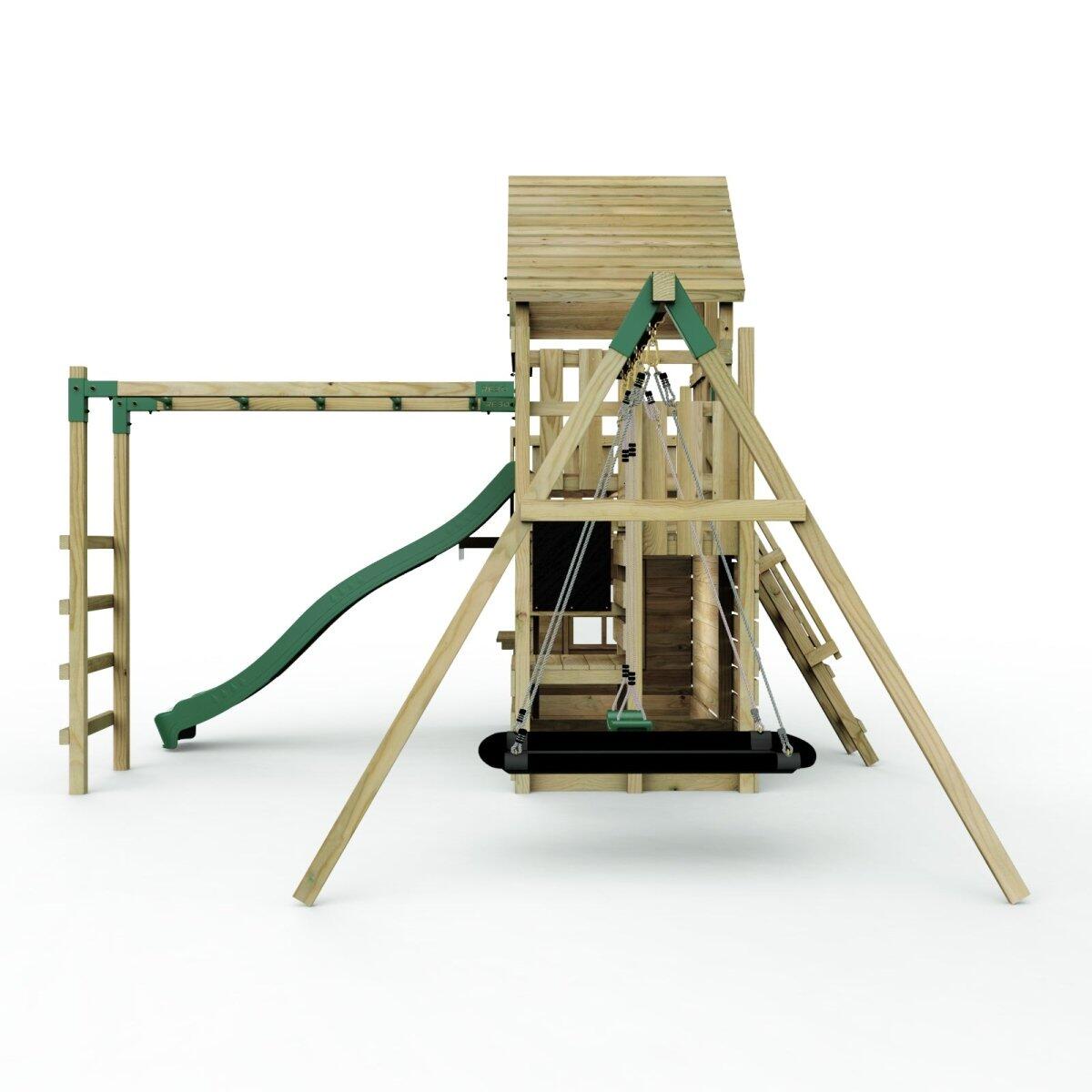 Wooden Climbing Frame with Double Swing, Monkey Bars, Secret Den