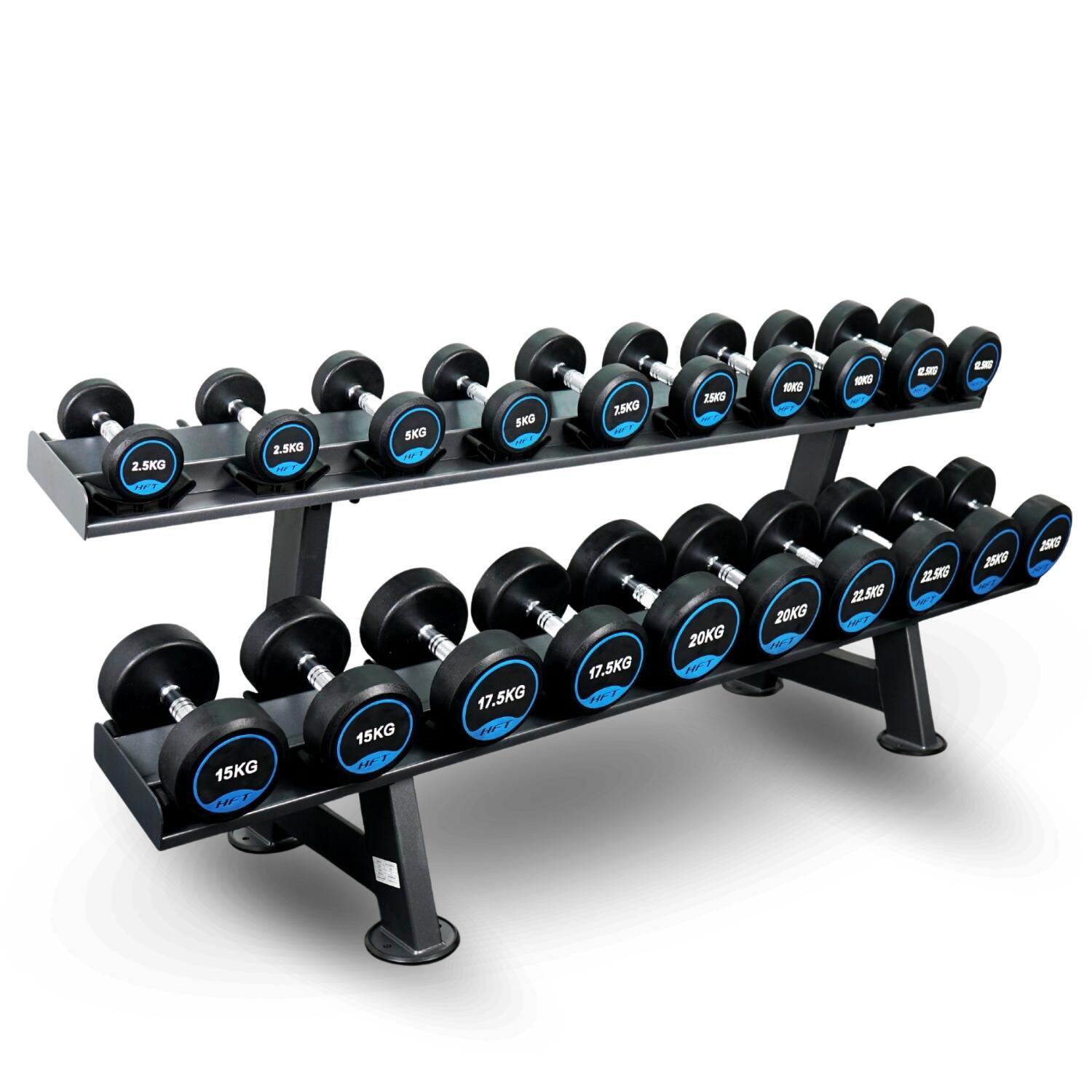 HFT Dumbbell Set 10 pairs 2.5-25kg Round type with R103 Rack - Homefittools