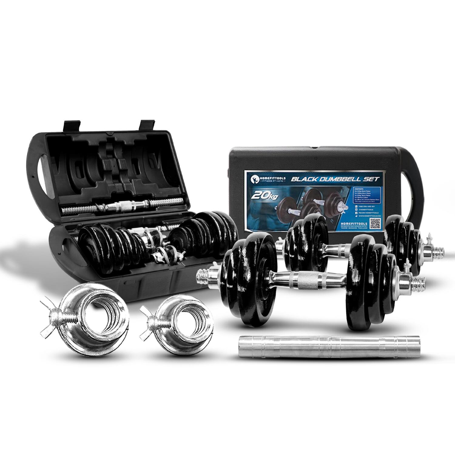 Black Dumbbell HFT 20 kg with 30cm Barbell Joints - Homefittools