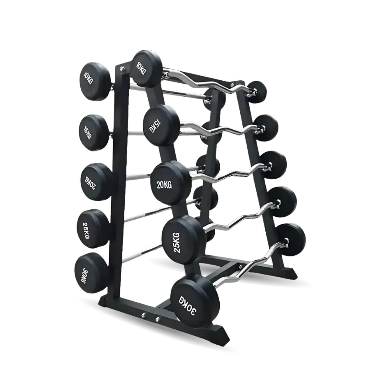 Set of 5 barbells EZ/Straight Fixbars with Rack - Homefittools