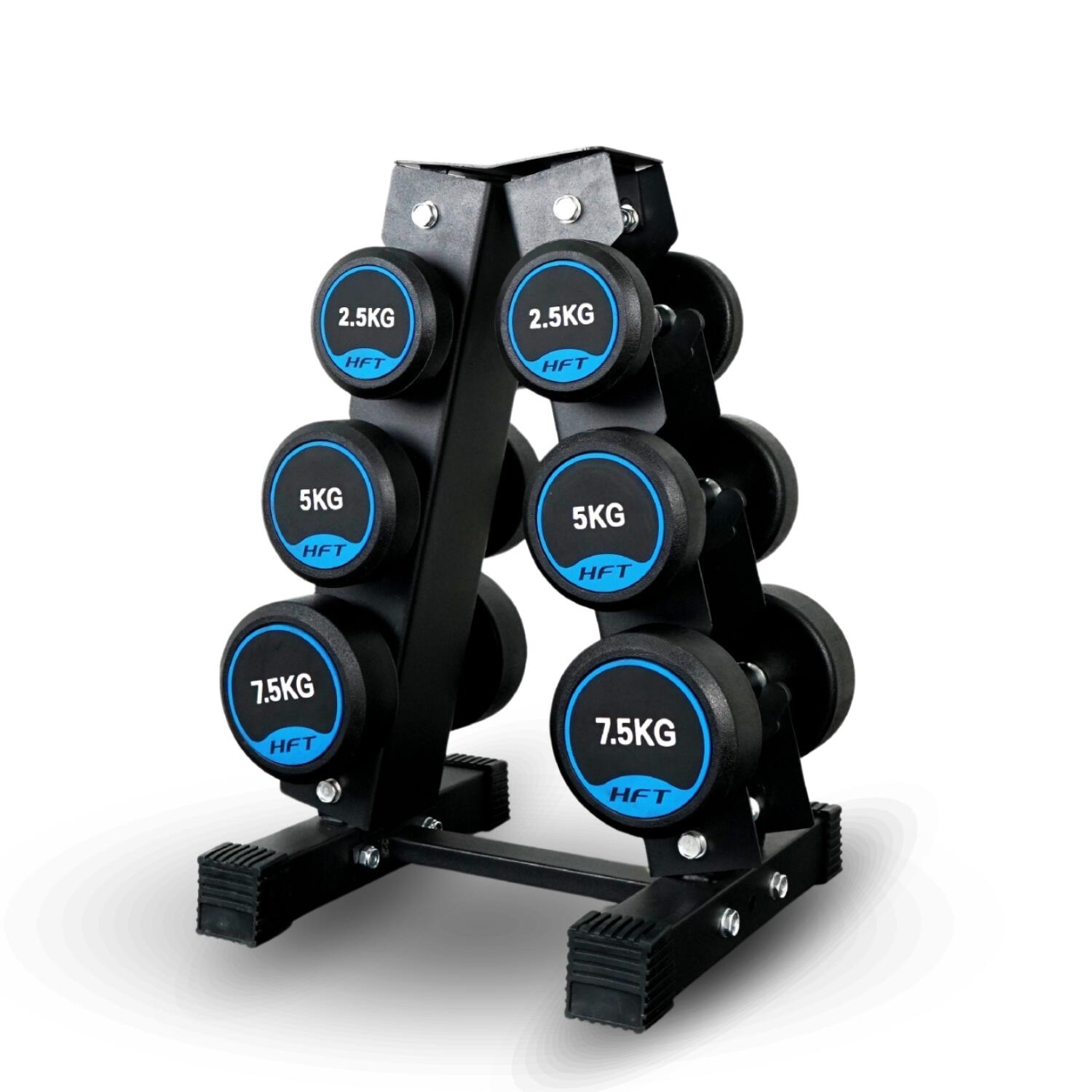 Round Dumbbell HFT Set 3 pairs 2.5/5/7.5 kg with R301 Rack - Homefittools