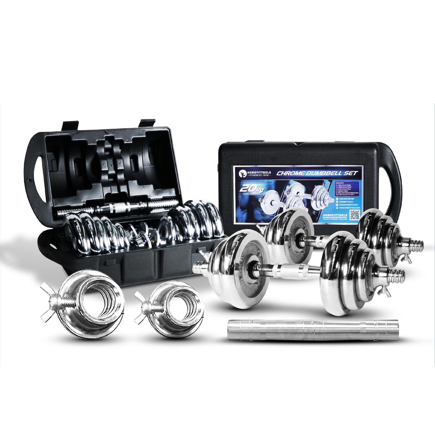 HFT Chrome Dumbbell 20 kg with 30cm Barbell Joints - Homefittools
