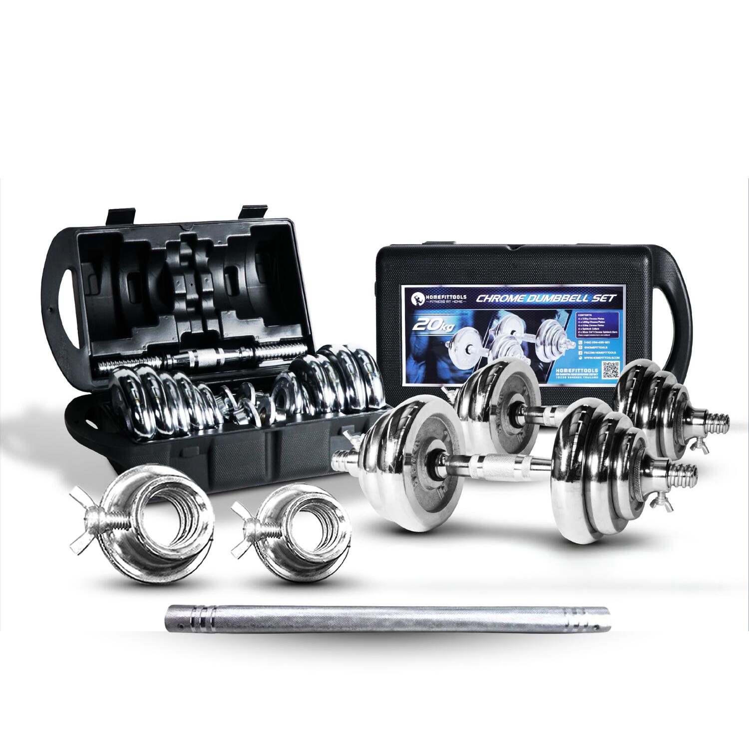 HFT 20kg chrome dumbbell with 60cm Barbell Joints - Homefittools