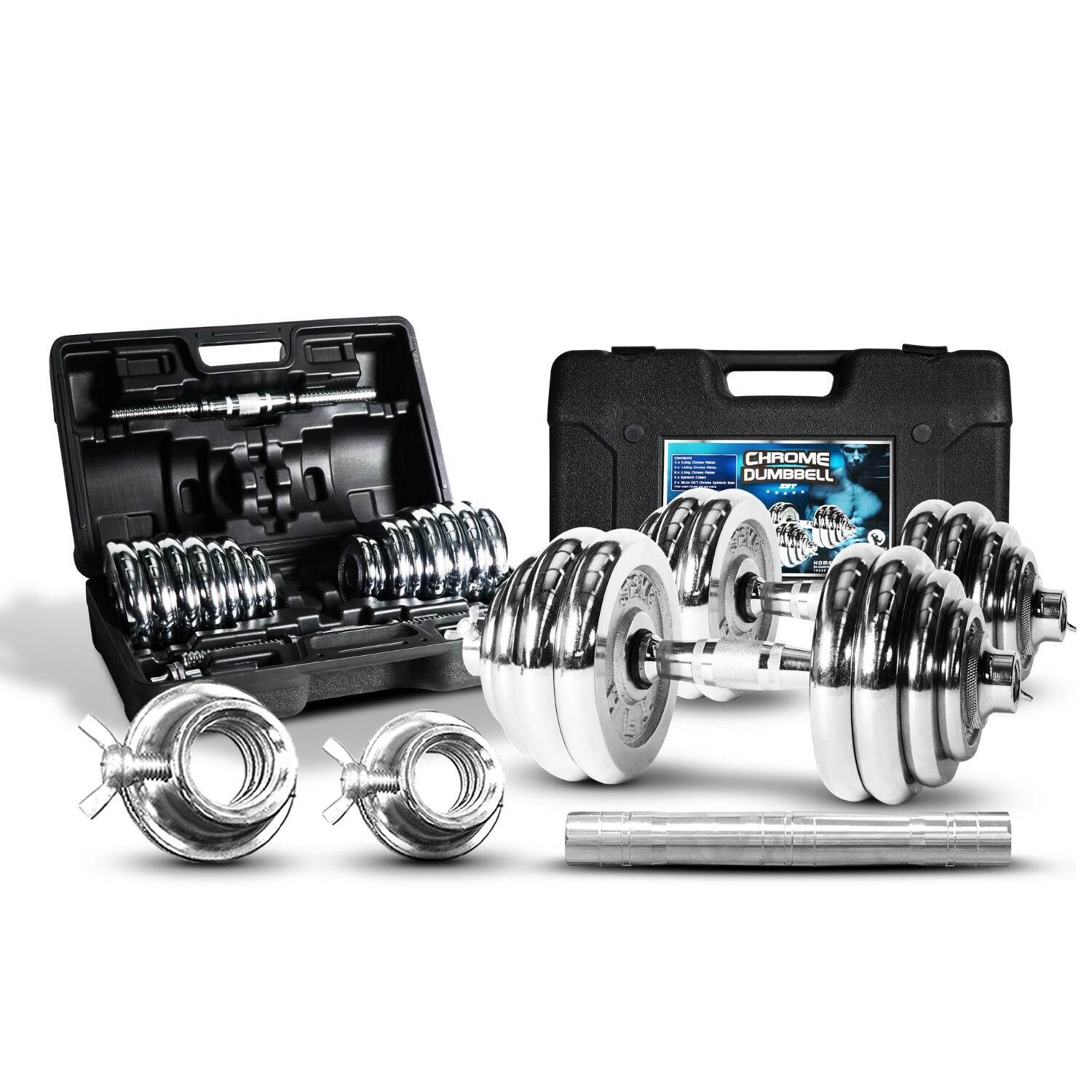 HFT 30kg chrome dumbbell with 30cm Barbell Joints - Homefittools
