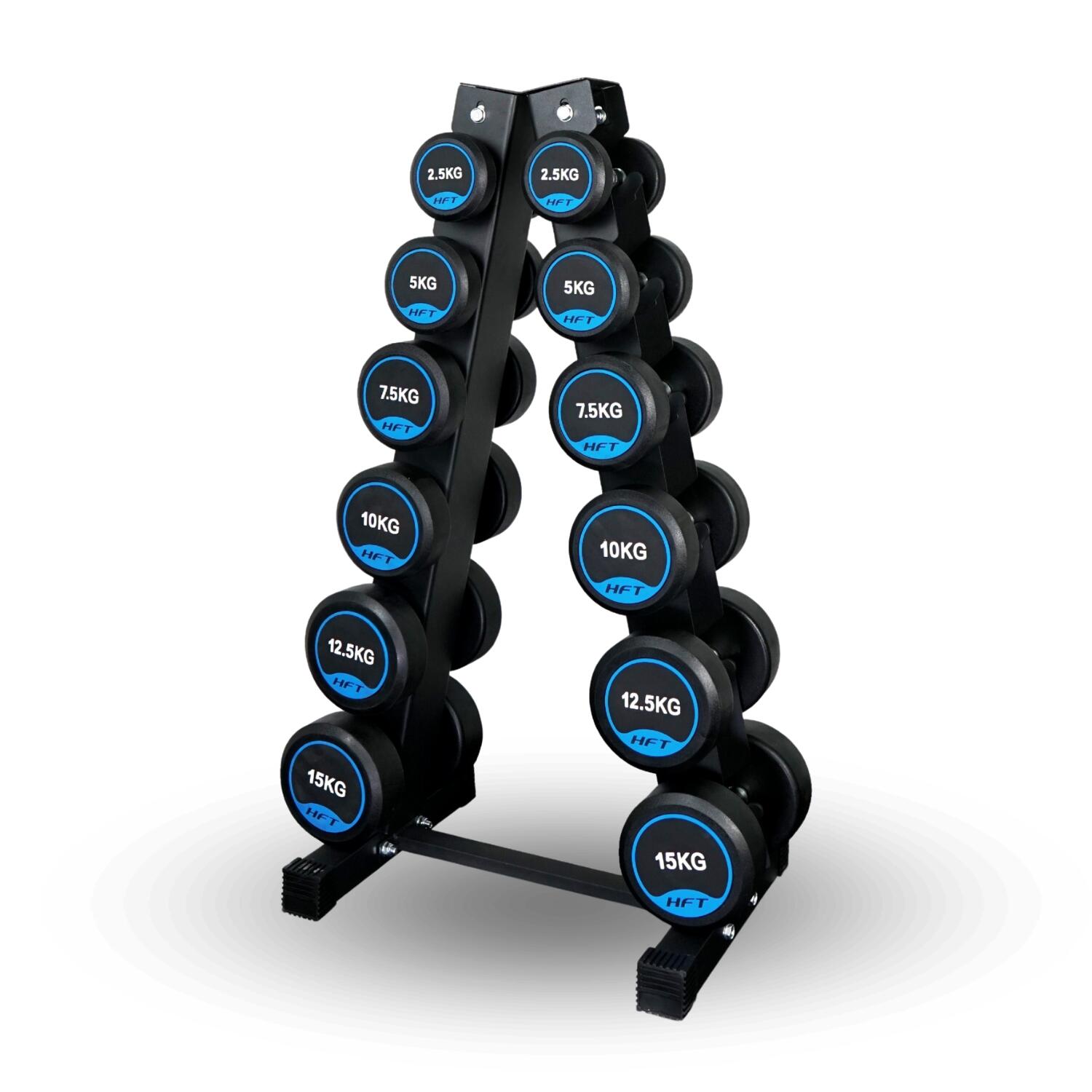 HFT Dumbbell Set 6 pairs 2.5-15 kg Round type with R601 Rack - Homefittools