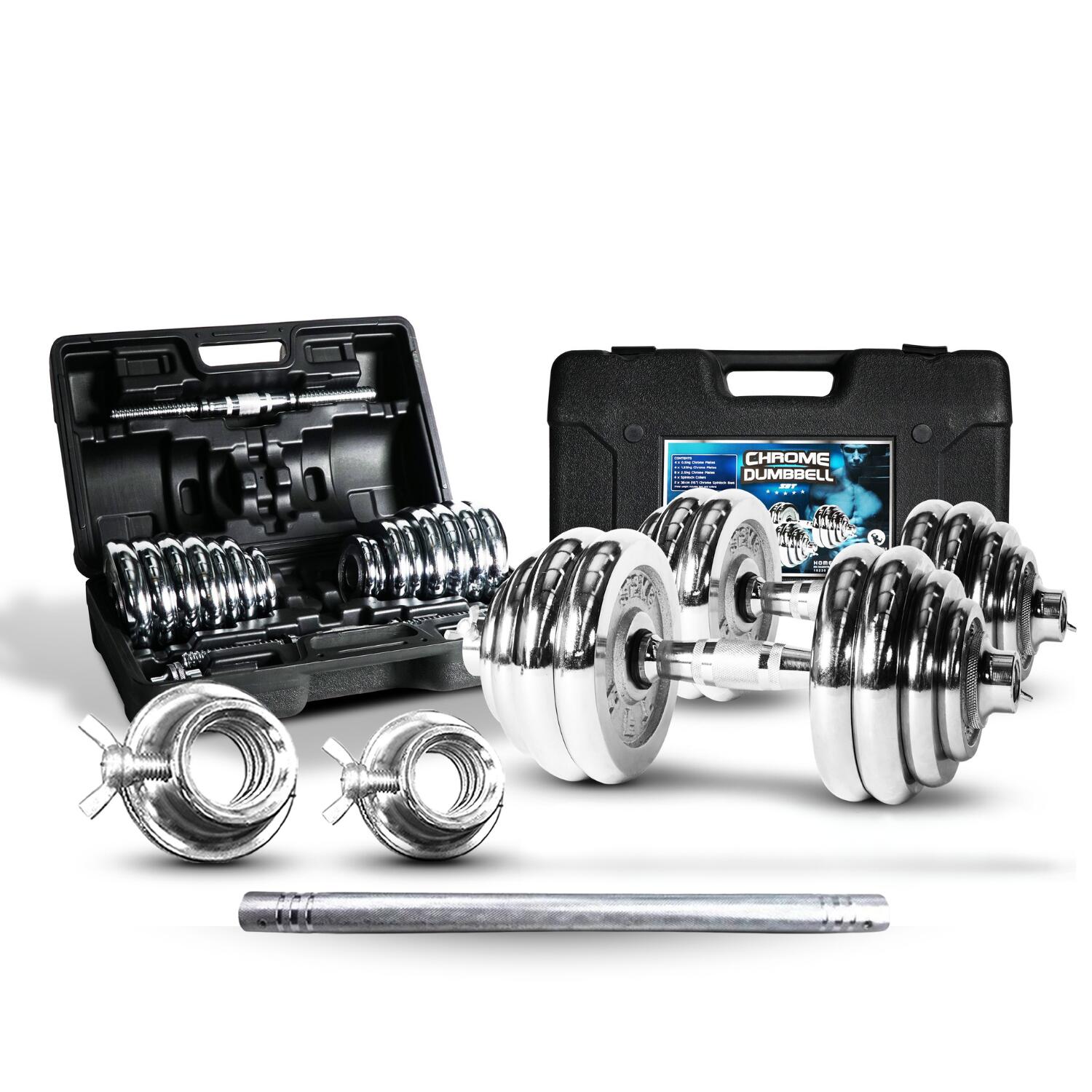 HFT 30kg chrome dumbbell with 60cm Barbell Joints - Homefittools