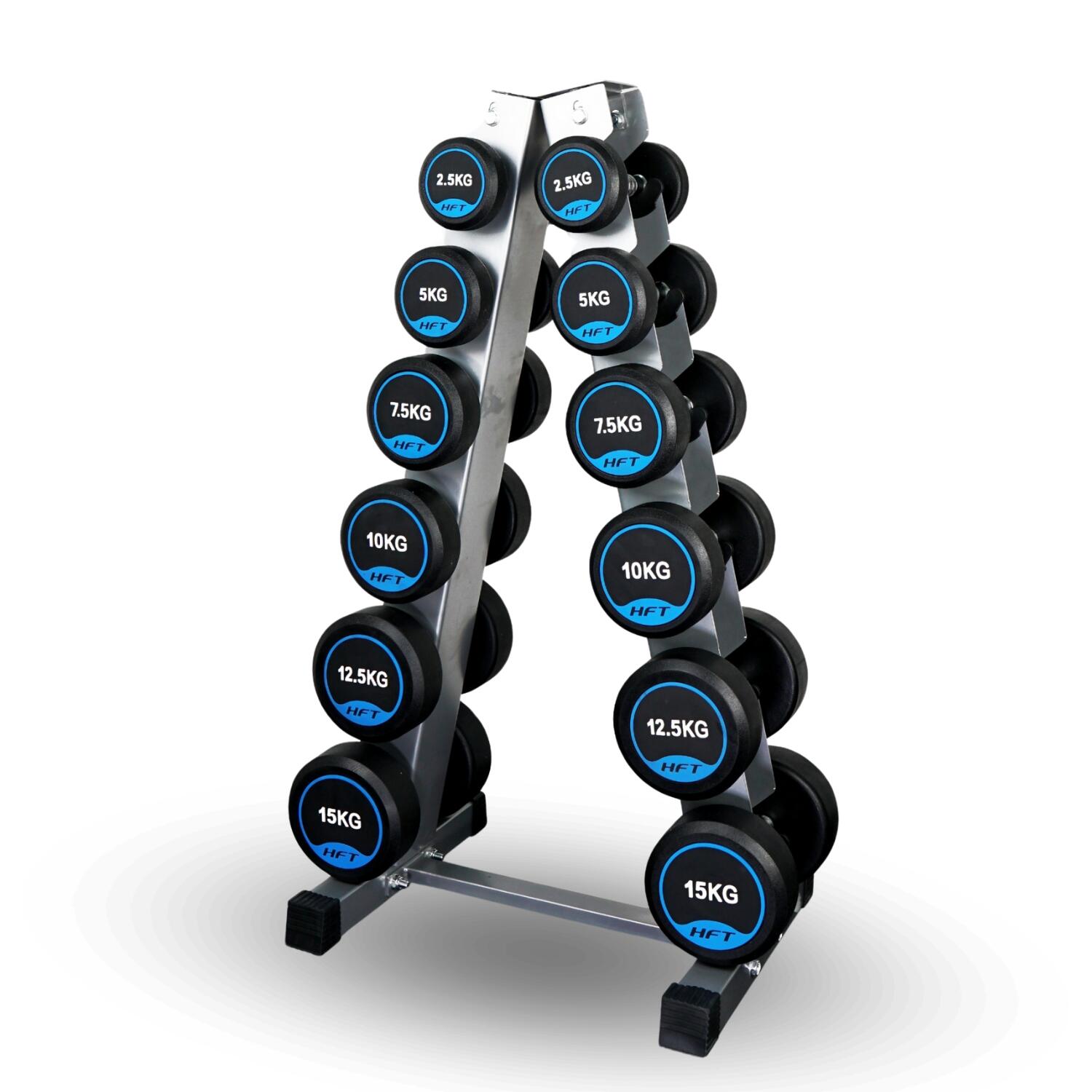 HFT Dumbbell Set 6 pairs 2.5-15 kg Round type with R602 Rack - Homefittools