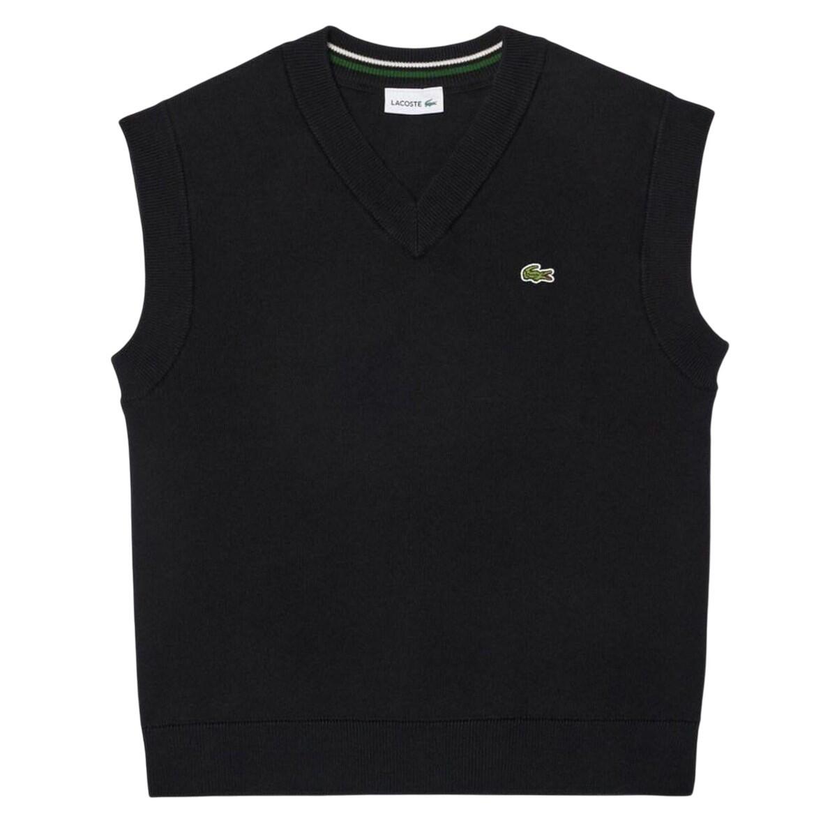 LACOSTE Gilet bambino Lacoste nero 85% cotone biologico 15% lana senza maniche