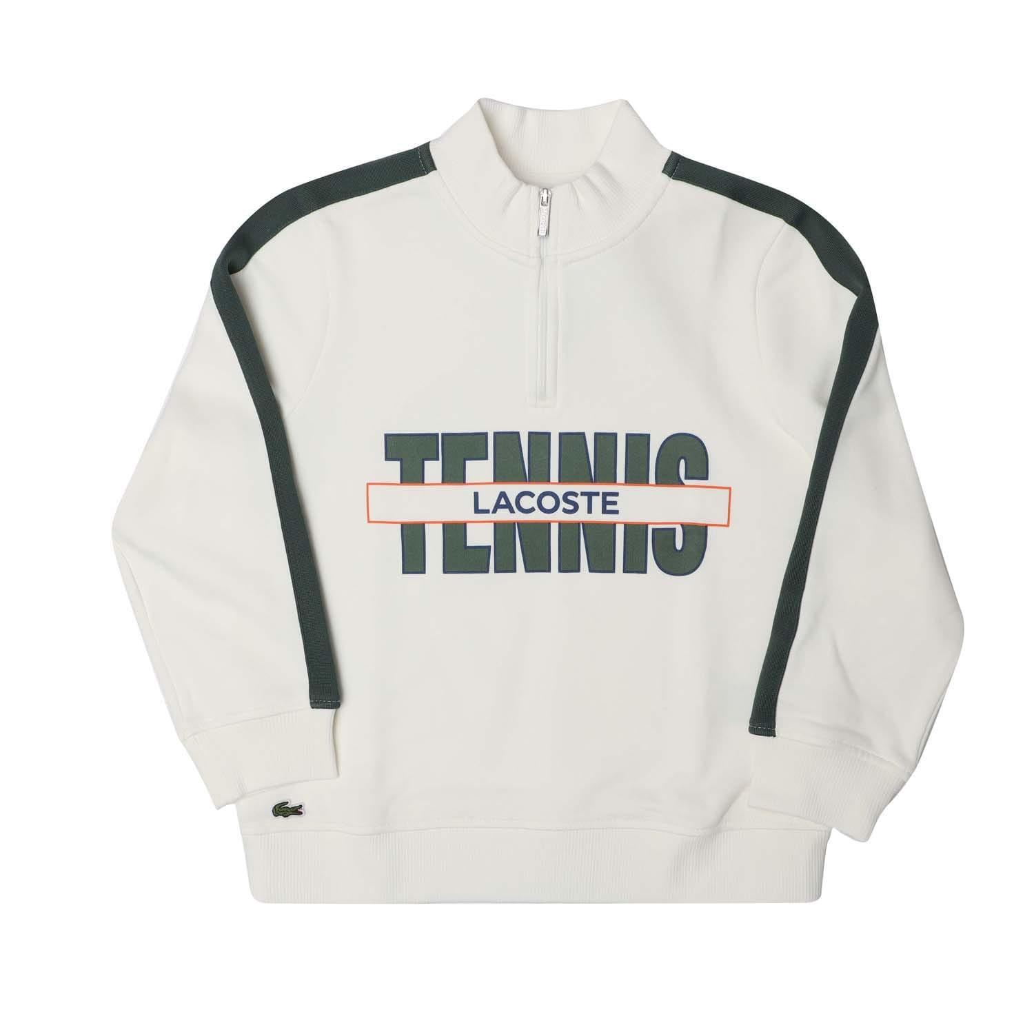 LACOSTE Felpa bambino Lacoste bianca in pile di cotone biologico con mezza cerniera