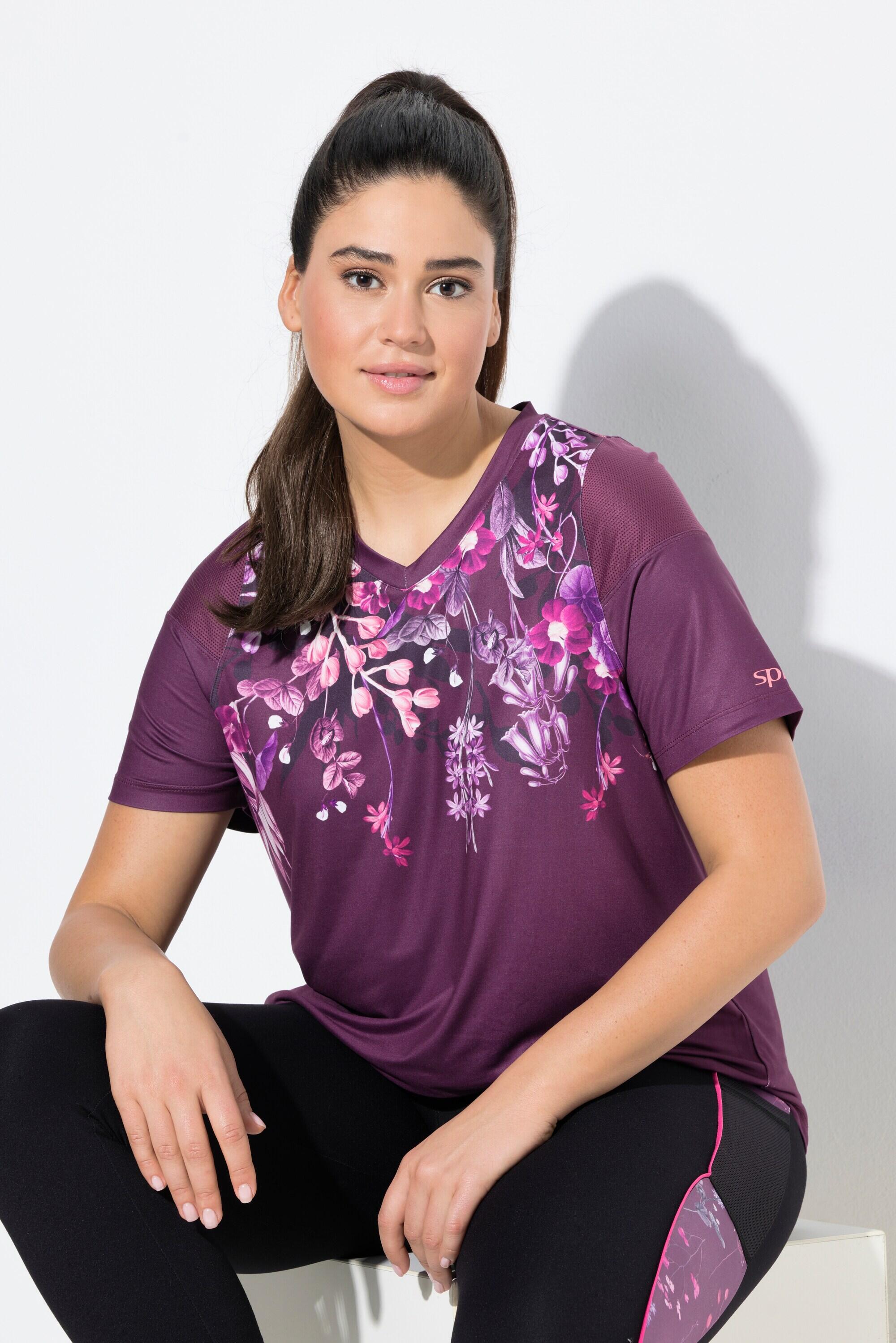 Femme T-shirt technique à manches courtes et col en V empiècements en mesh 5/6