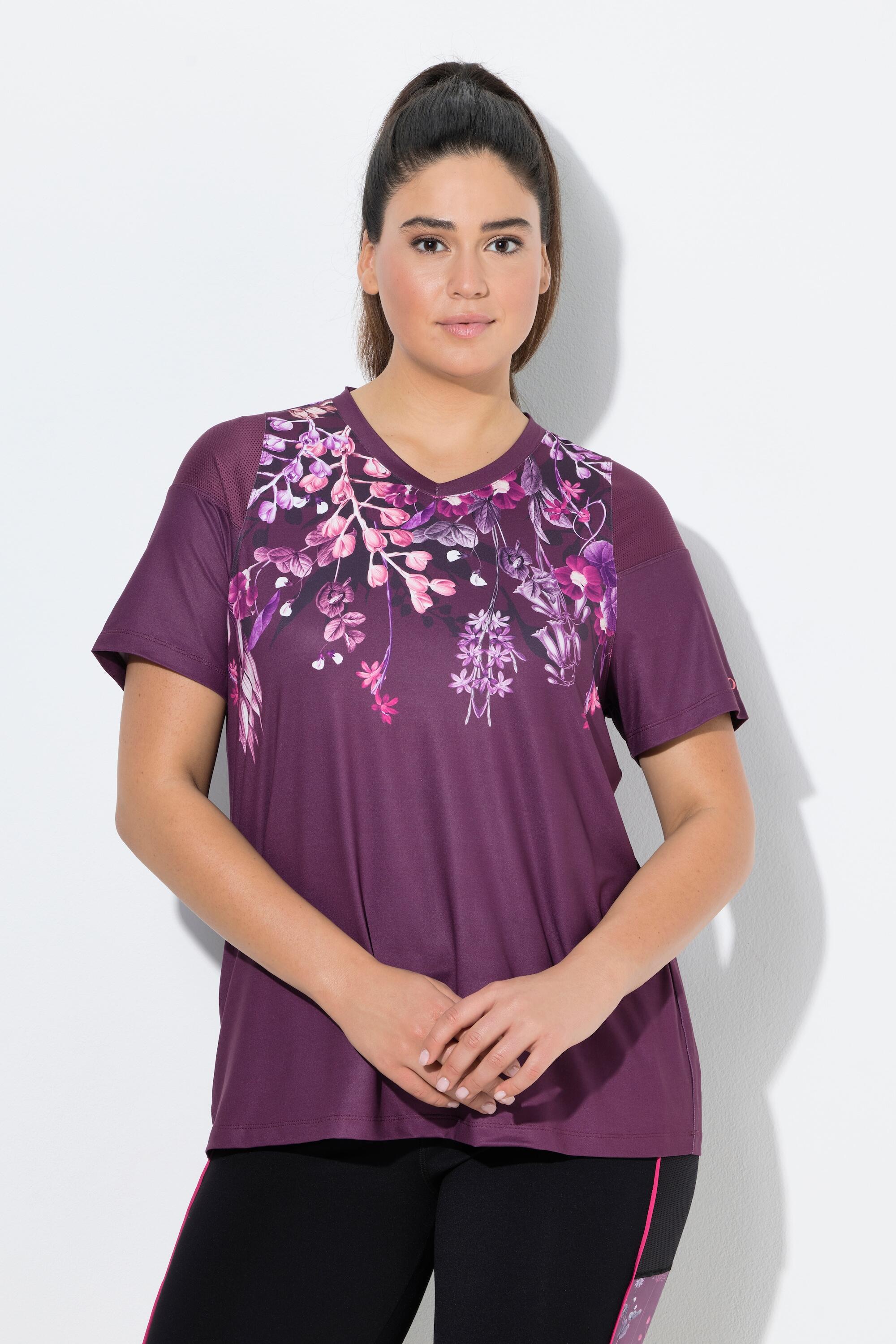 Femme T-shirt technique à manches courtes et col en V empiècements en mesh 1/6