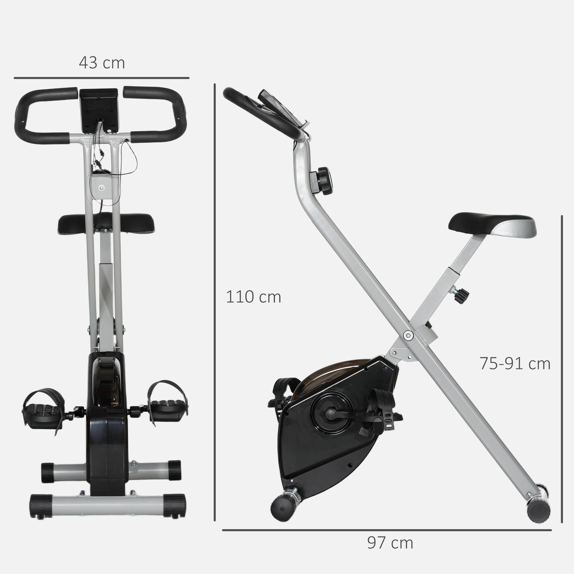 SPORTNOW Cyclette Pieghevole Magnetica a 8 Livelli con Display Grigio e Nero 3/8