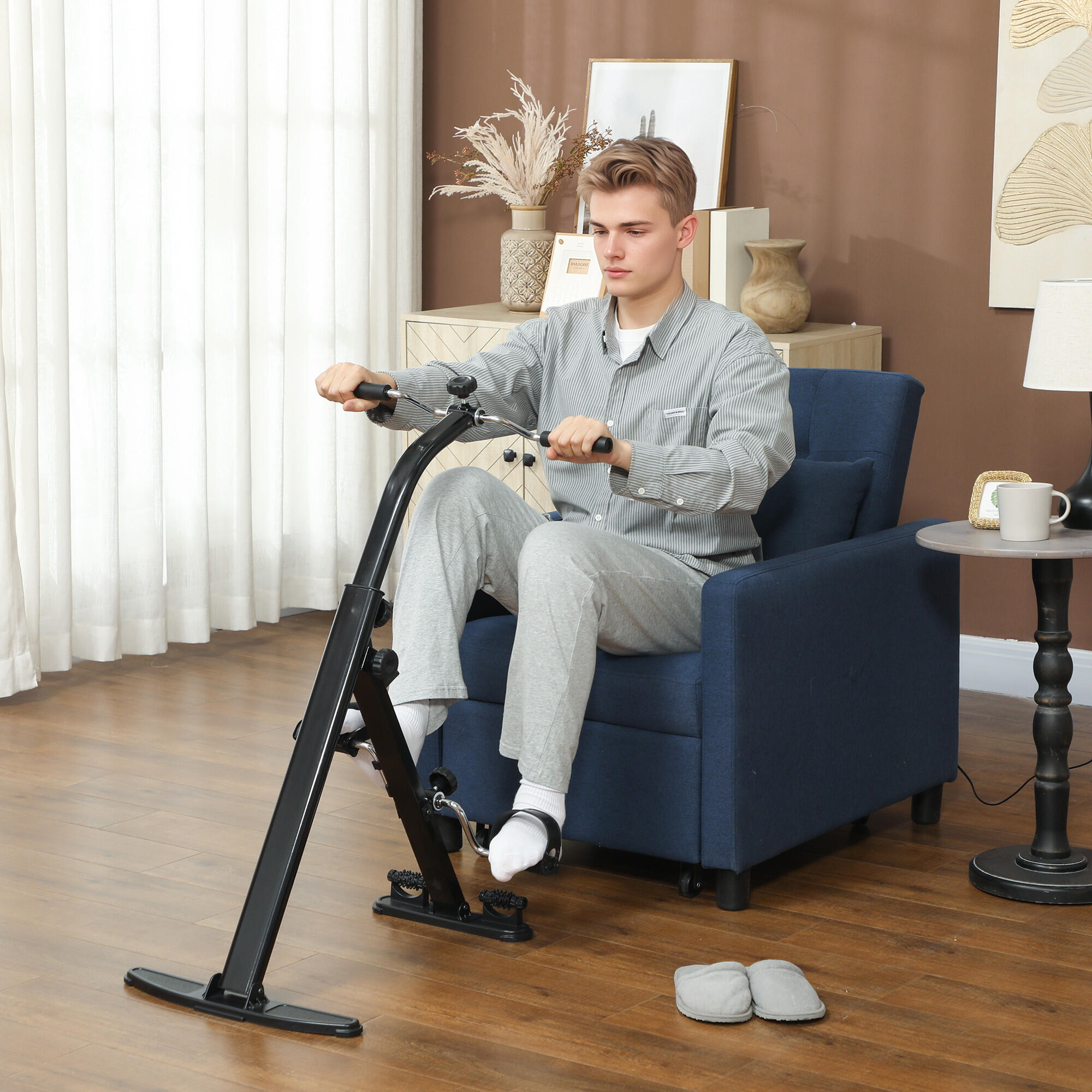 SPORTNOW Cyclette Riabilitazione Pieghevole Schermo LCD e Manubrio Regolabile 2/7
