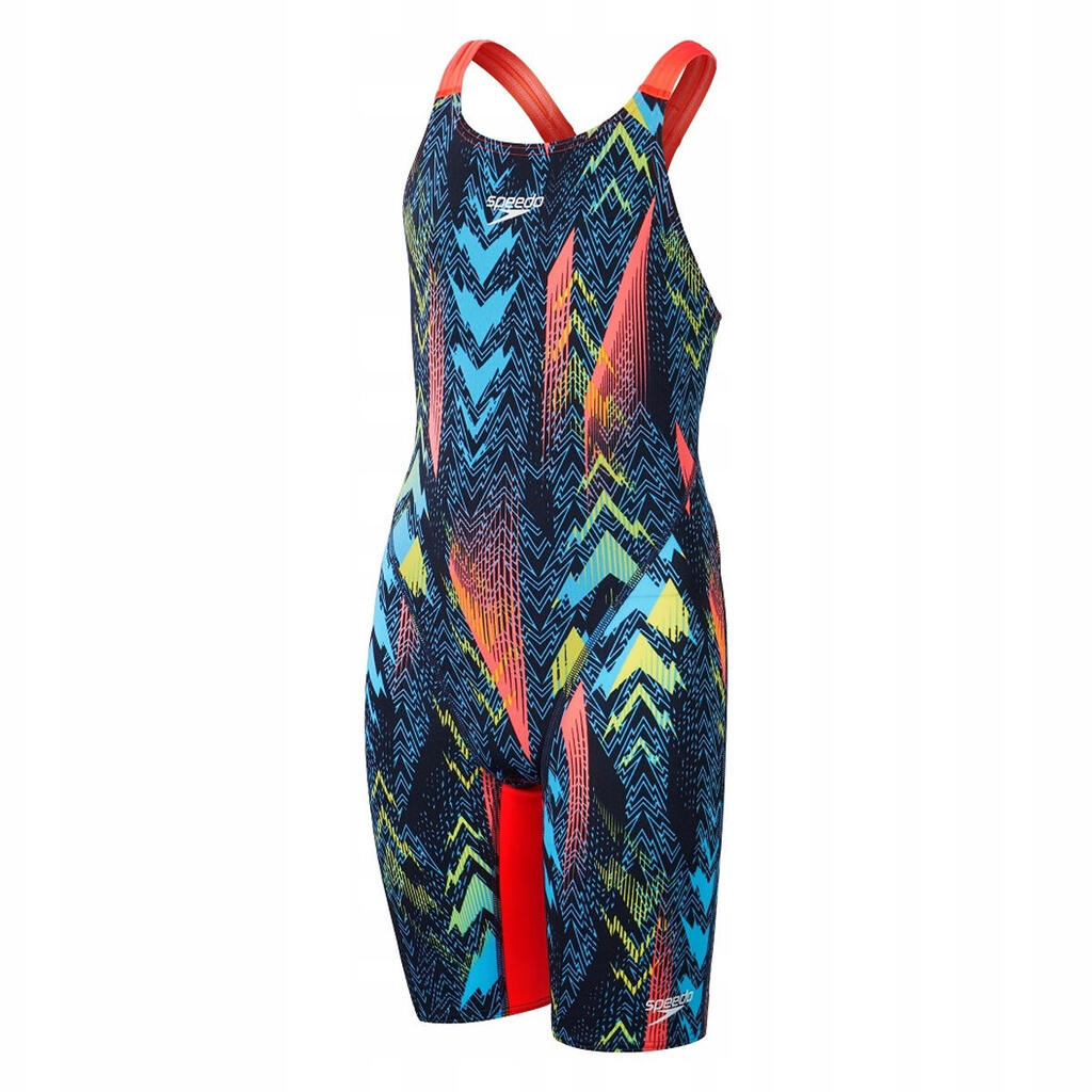 Girls Max Endurance+ Open Back One Piece Swimsuit (Blue/Red)