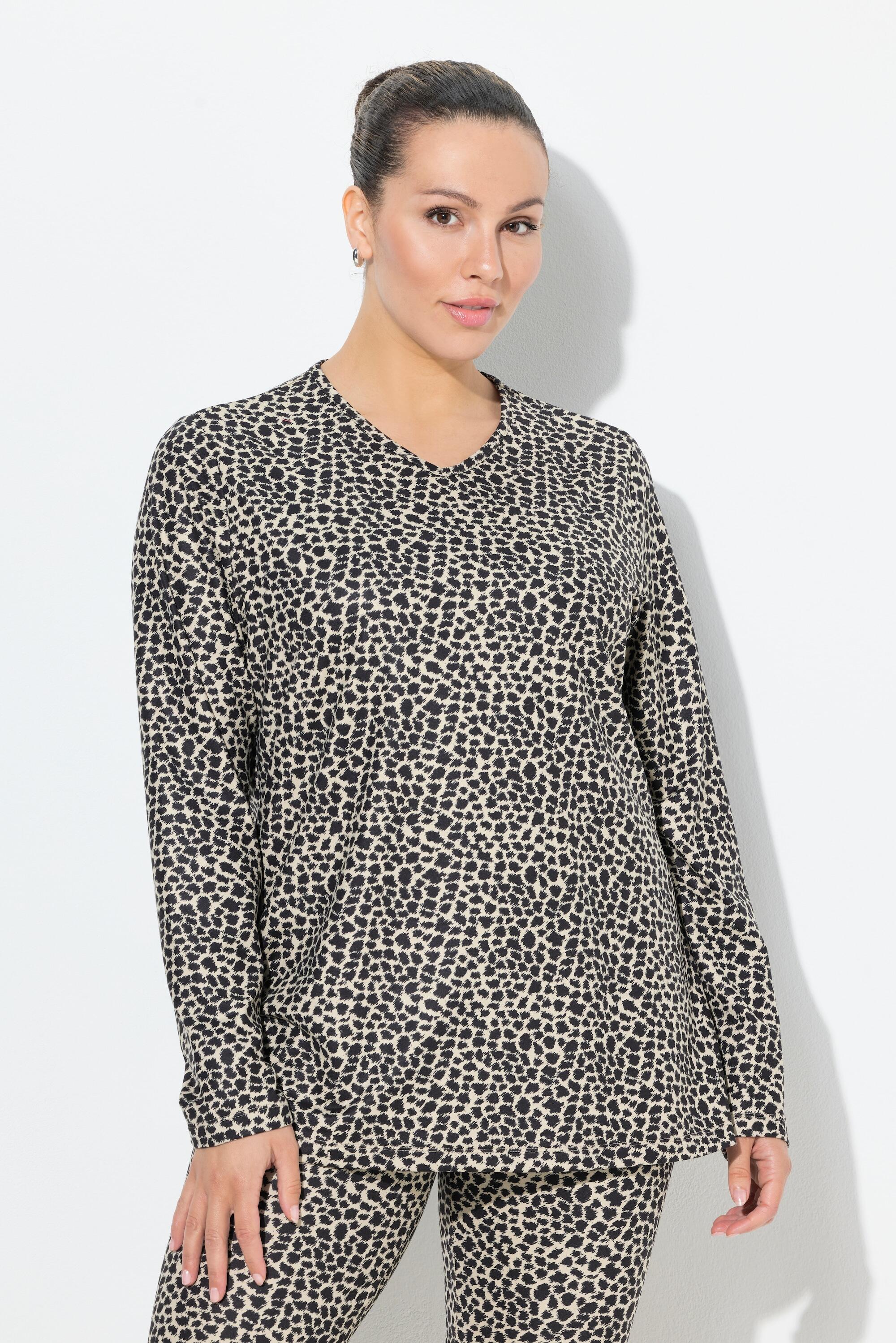 ULLA POPKEN Damen Ski-Funktionsshirt Leomuster V-Ausschnitt Langarm